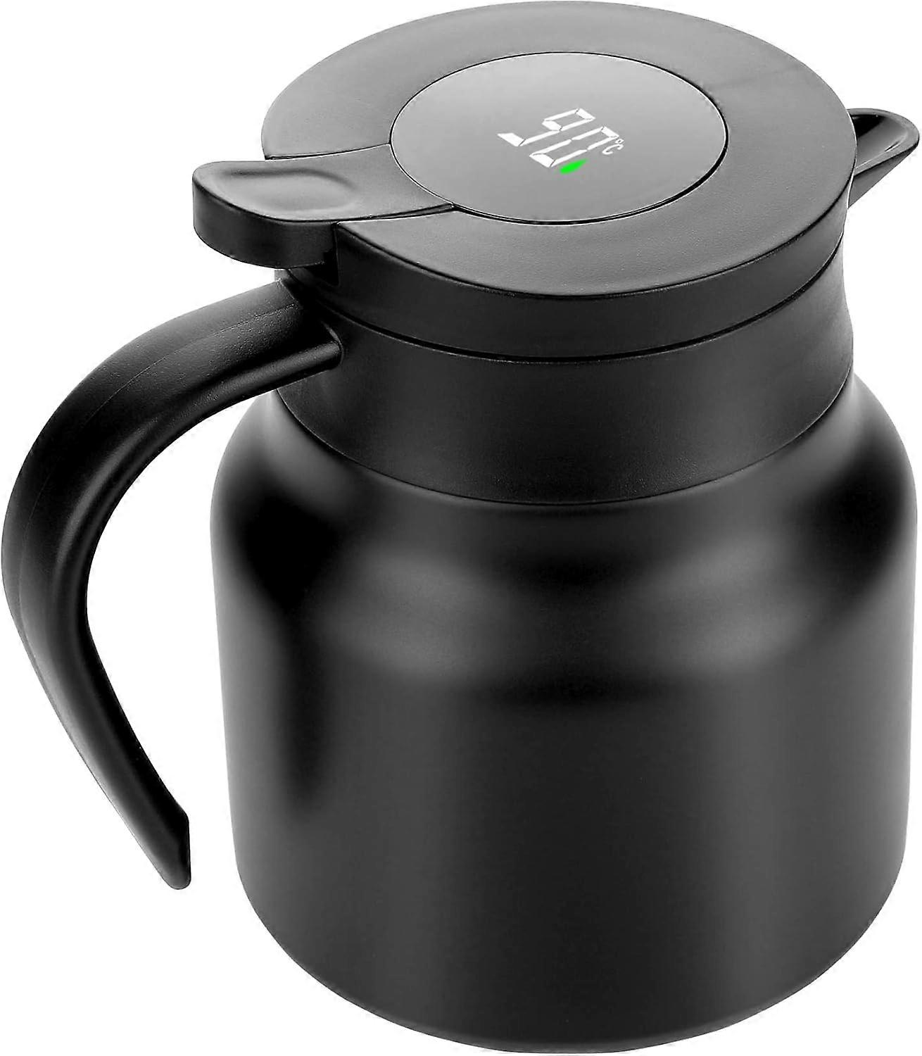 AURA Vacuum Teapot with Infuser, Strainers for Loose Tea, Stainless Steel Coffee Pot with Temperature Display, 800ML, Black