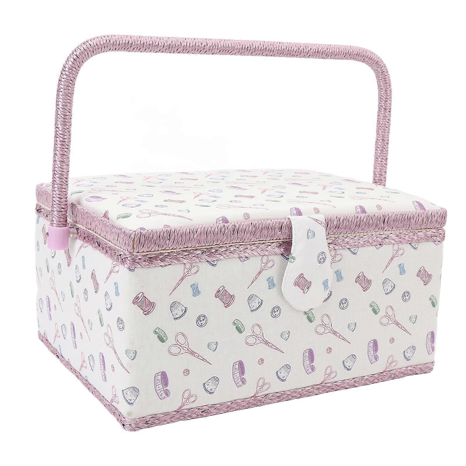 Fabric Sewing Basket Large Capacity Sewing Tool Storage Box with Magnetic Button Closure and Removable Tray