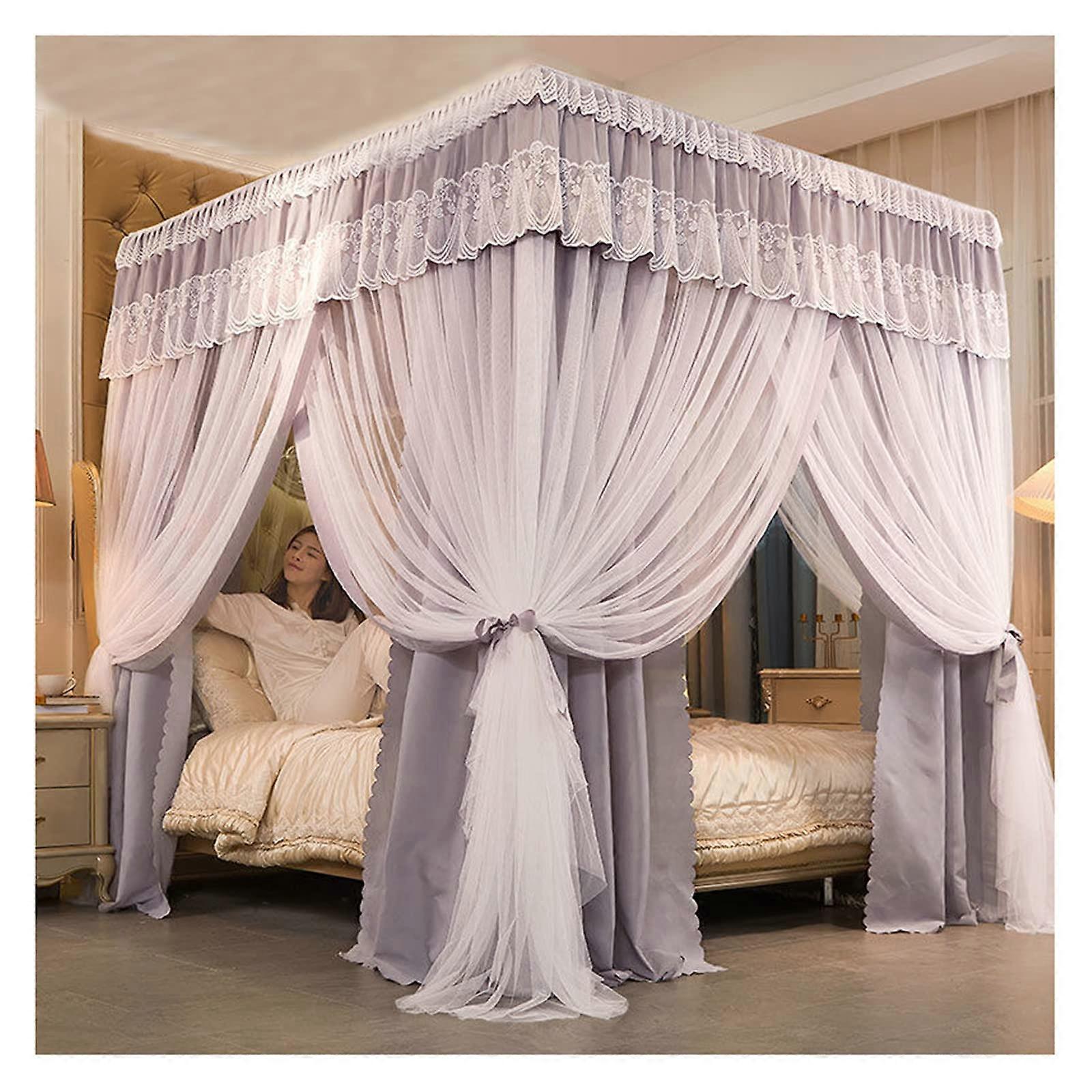 Princess bed canopy, fourposter bed canopy, bedroom canopy, double embroidery, lace, mosquito net, blackout, kingsize bed canopy (Size: 1.5×2m).