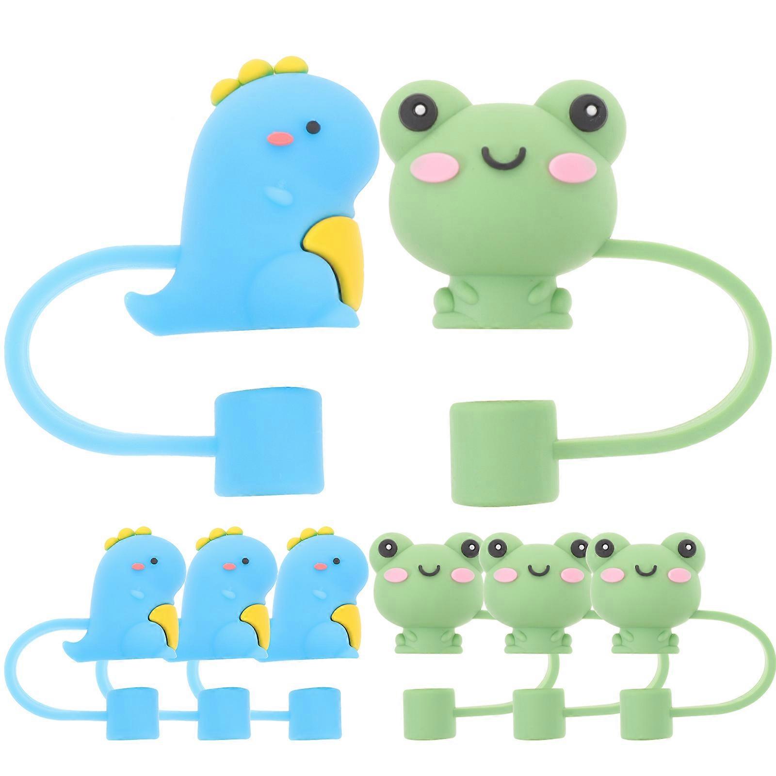 Cartoon Straw Toppers Silicone Straw Plugs For Family Use Dinosaur Shape 8Pcs