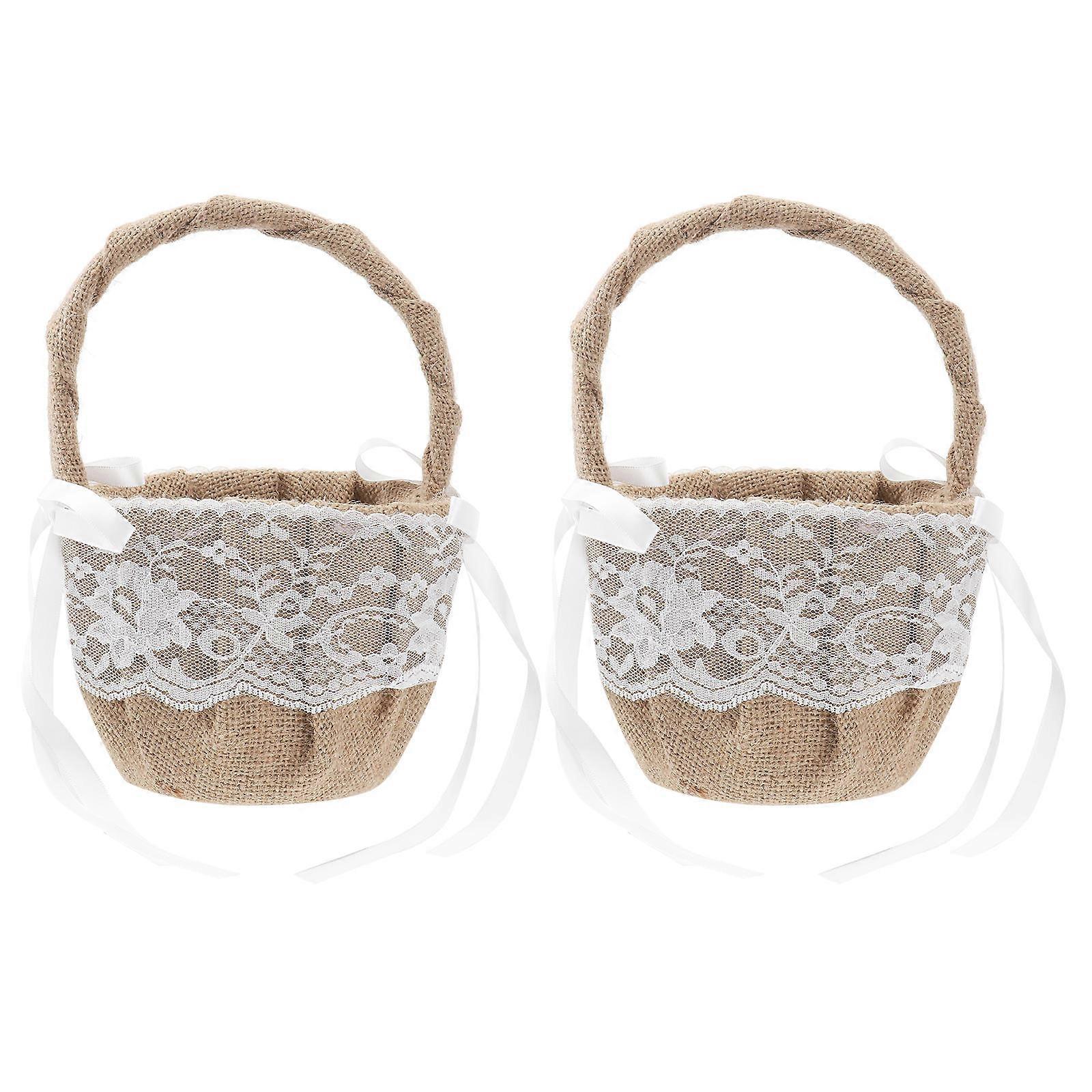 Rustic Linen Flower Baskets Storage Elegant Design For Home Decoration And Shop Use 2Pack