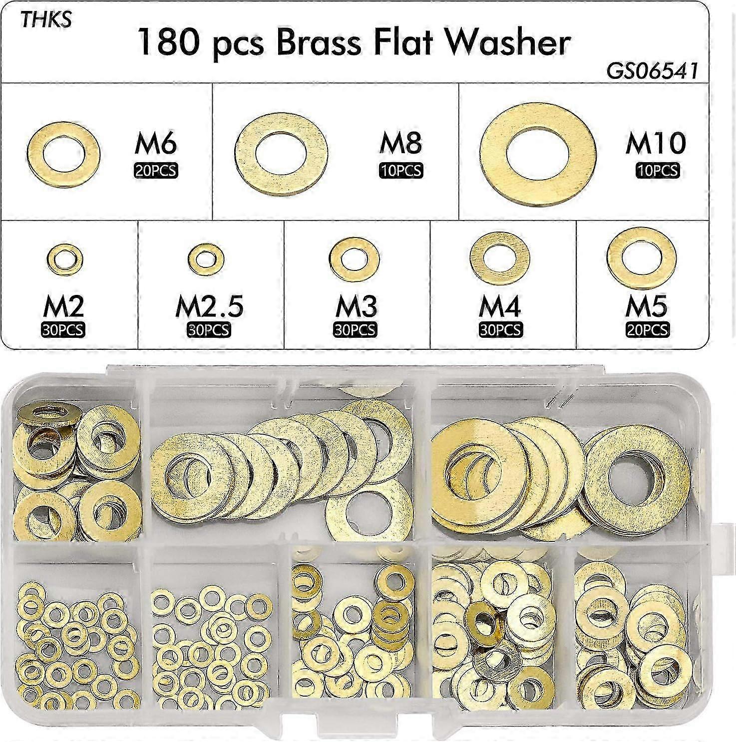 Brass Flat Washer Set  180 PCS Assorted Sizes (M2-M10) for DIY and Repairs