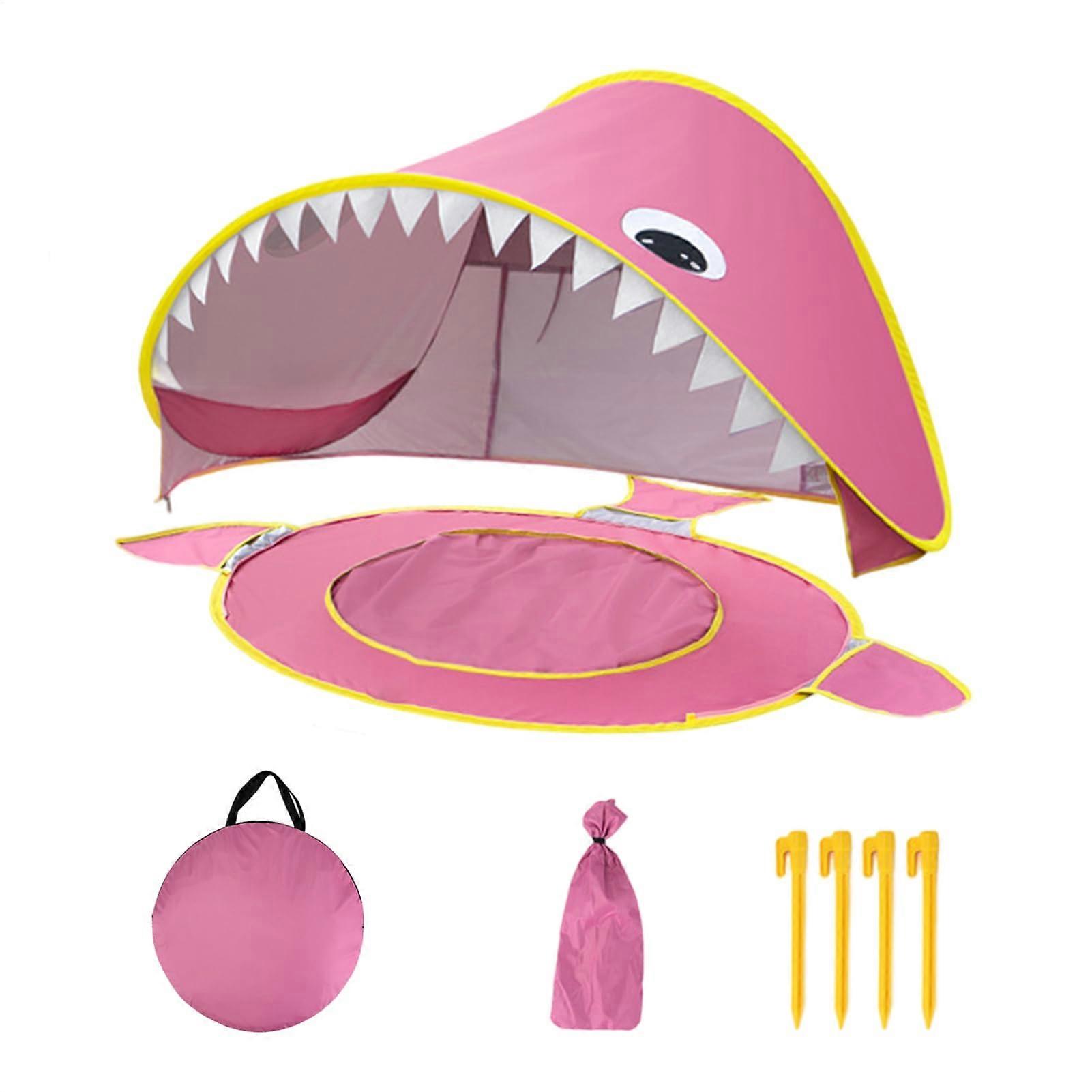 Cartoon Beach Play Tent Foldable Playhouse with Builtin Small Pool, Waterproof Pink