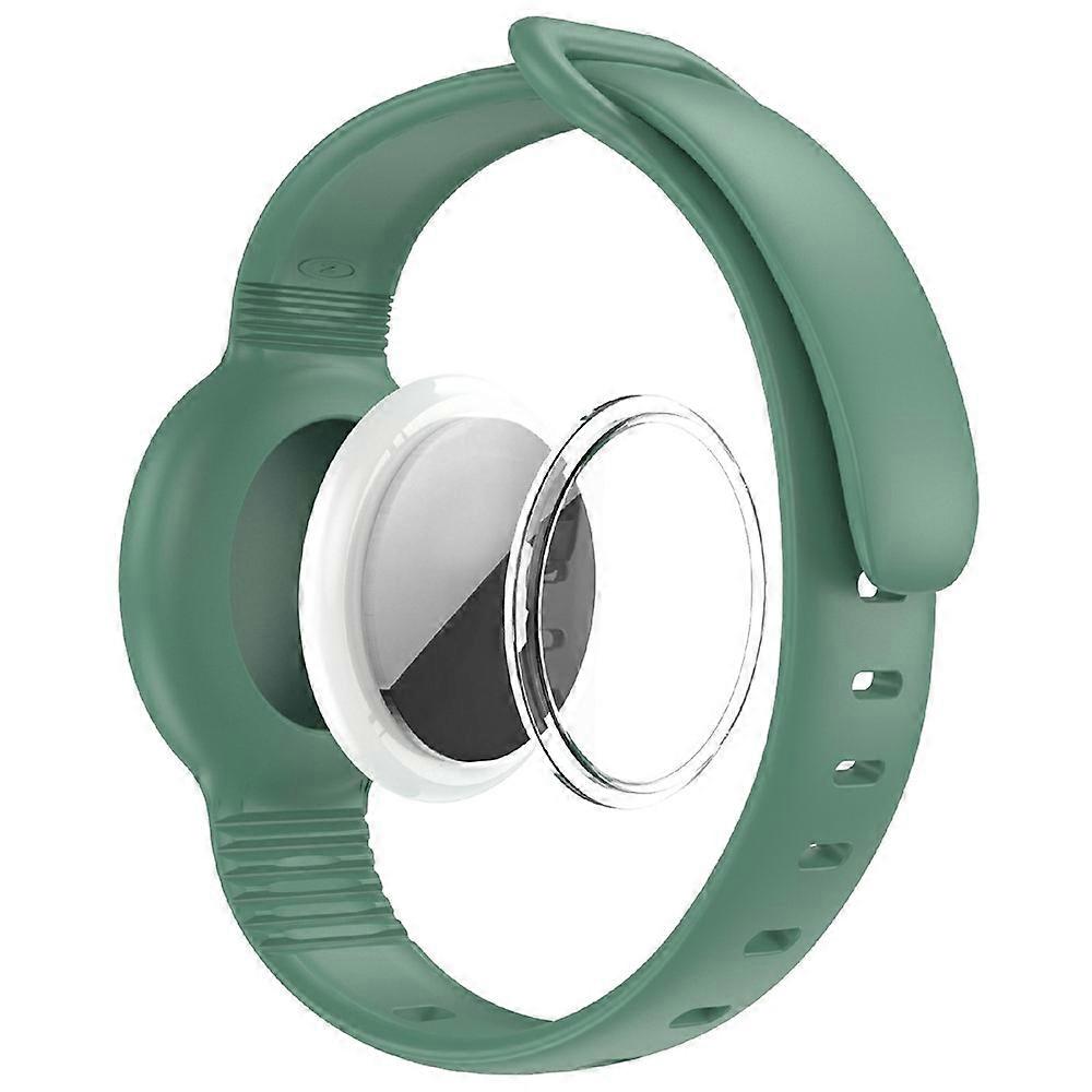 CS27 Uhrenarmband für Apple AirTag Tracker Schutzhülle Silikonarmband für Kinder Erwachsene Schwarzgrün