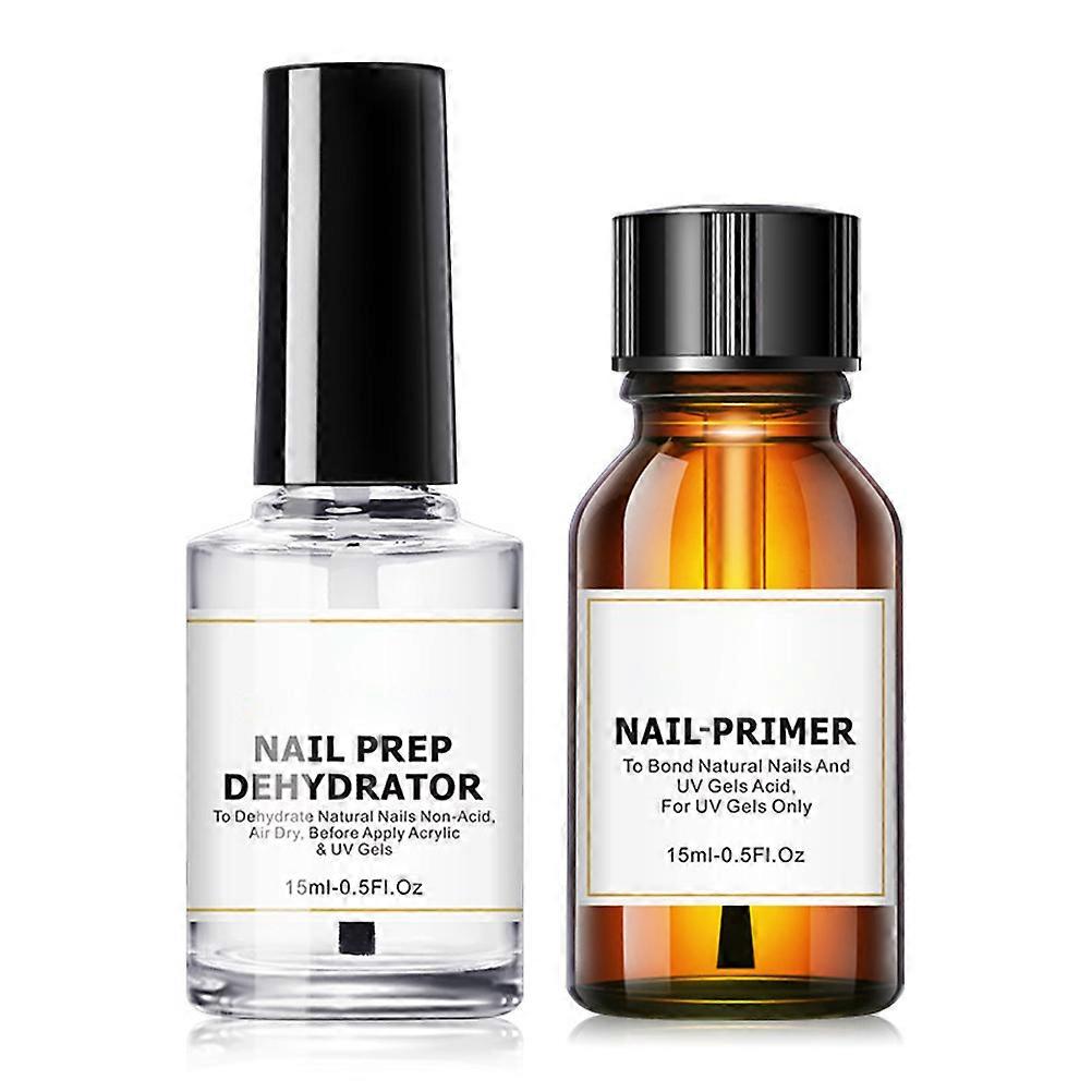 Nail Dehydrator and Primer Long Lasting Nail Prep Dehydrate and Acid Free Bonding Primer Set for Acrylic Powder and Gel Nail Polish