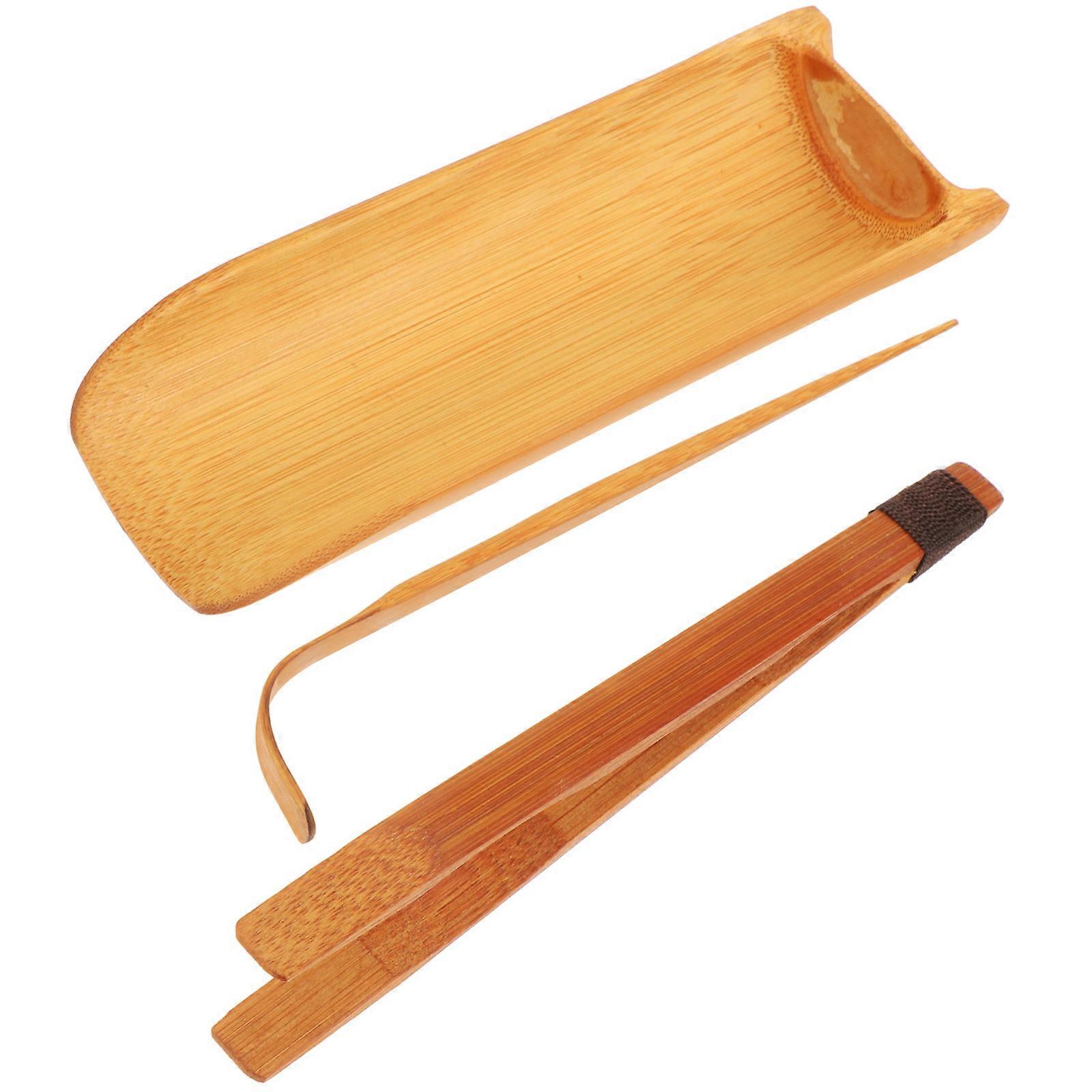Bamboo Tea Tool Set with Tea Tongs Scoop and Holder for Home Use Elegant Practical Multi 3PCS