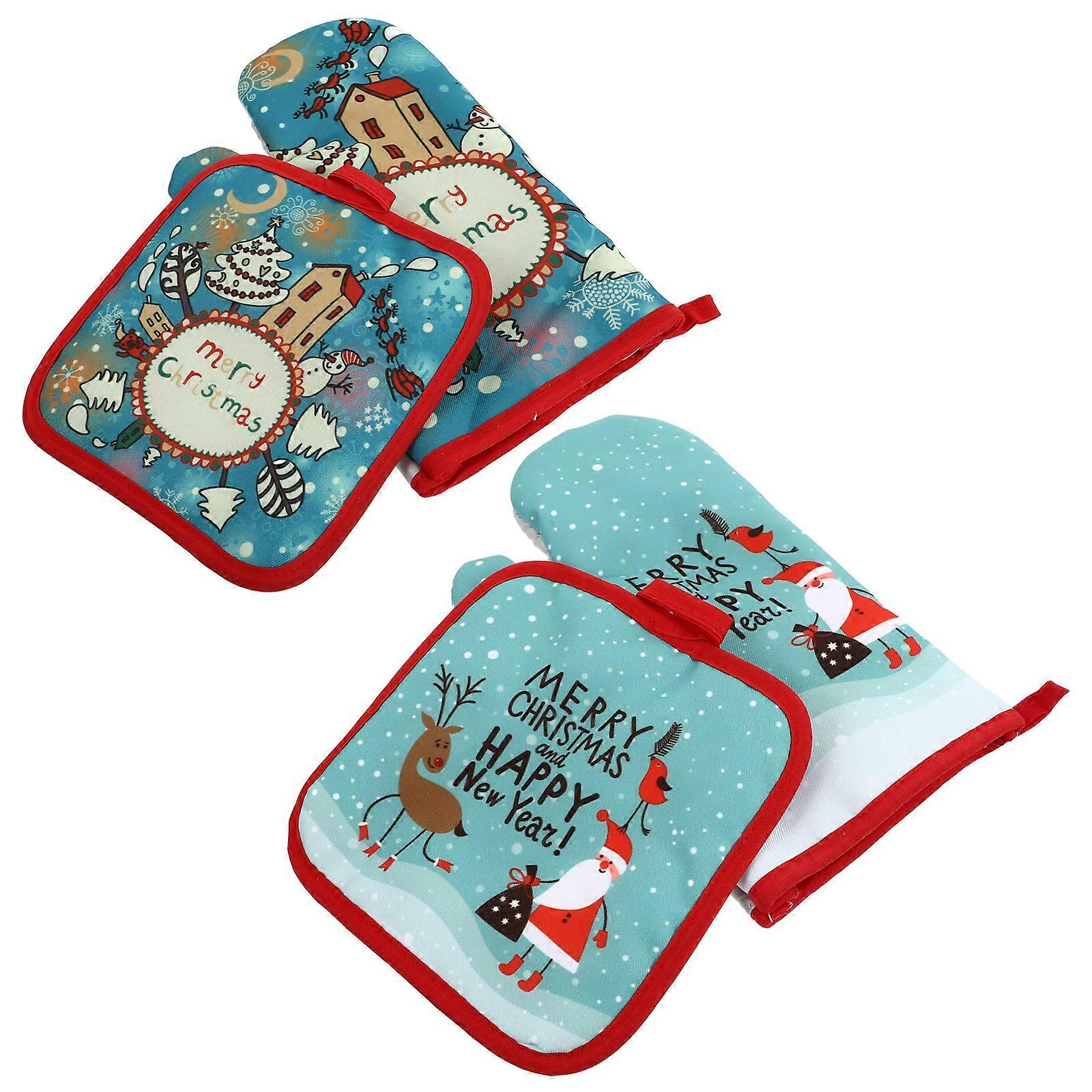 Kitchen Oven Mitts Heat Resistance Mats Storage Convenience Home Users Assorted Color 2 Sets
