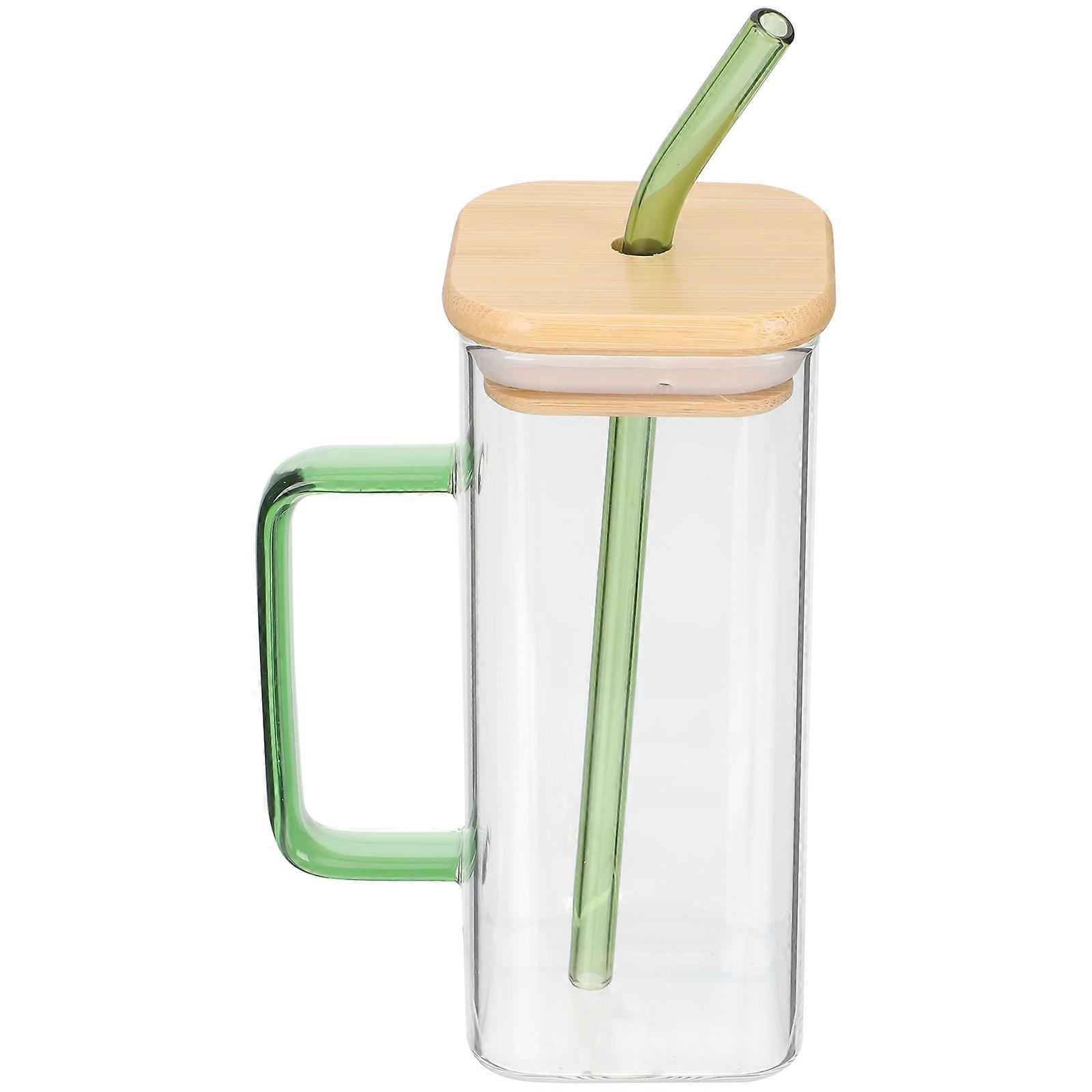 Clear Glass Beverage Cup with Handle 2pcs Covered Milk and Water Drinking Cups