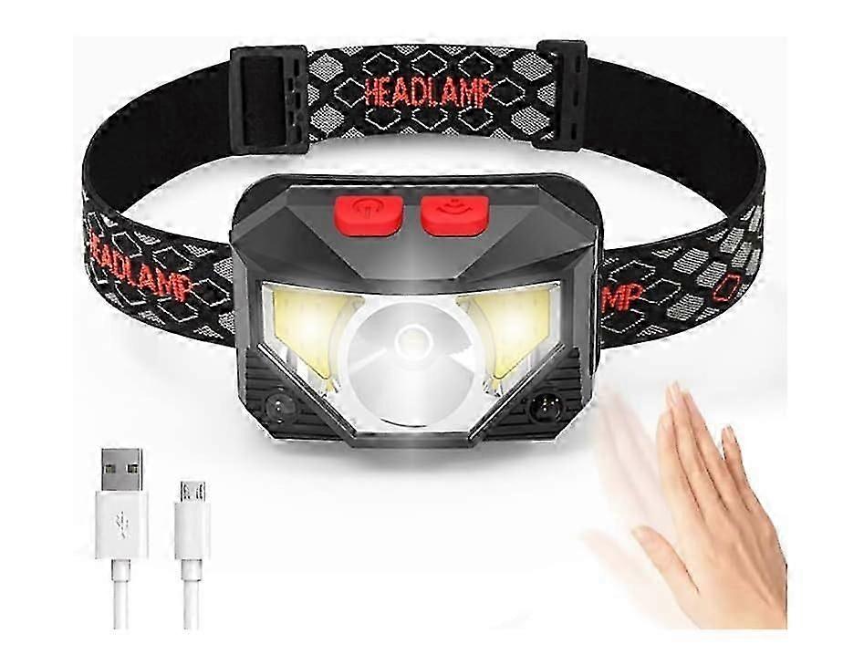 Rechargeable Headlamp Flashlight,800 lumen super bright LED headlight with red and white light and motion sensors,IPX4 Waterproof(Black)