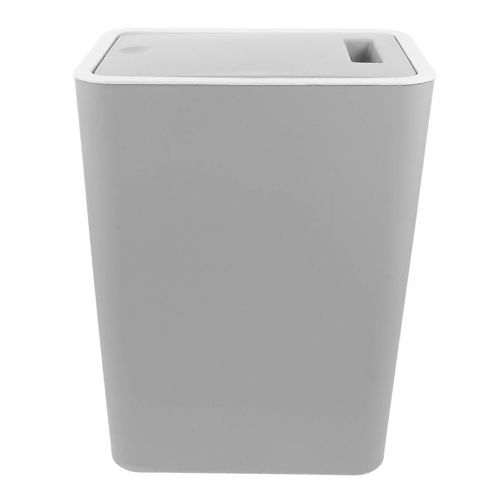 Bathroom Waste Basket Rectangular Grey Plastic Bin for Kitchen Office Press-to-Open 15L 1Pcs
