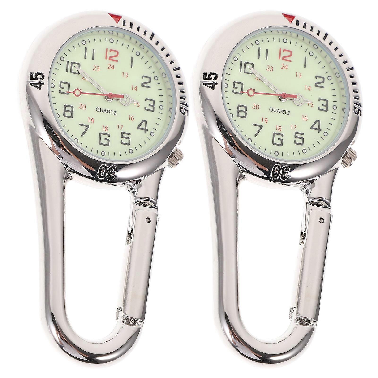 2pcs Clip on Quartz Backpack Belt Fob Watch with Glow in the Dark Dial (White)