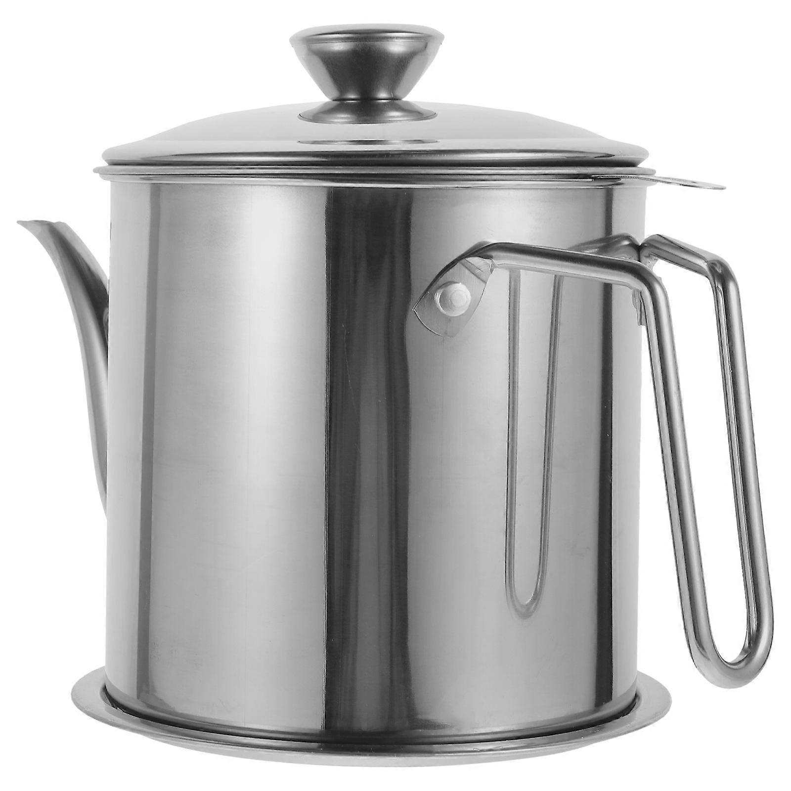 Stainless Steel Grease Container with Strainer for Kitchen Use Silver Large Capacity Oil Storage Pot