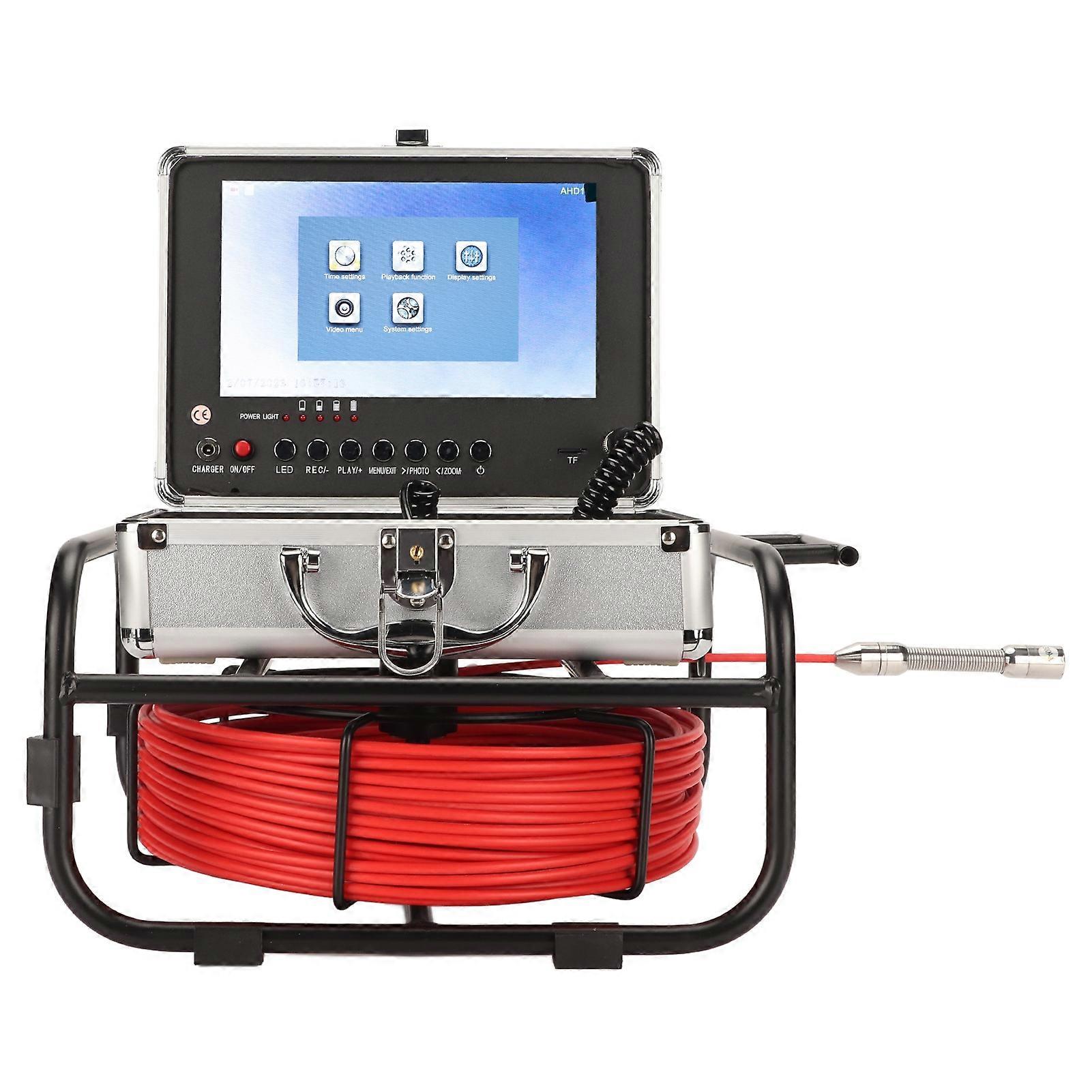 Pipe Endoscope Camera AHD 720P 8 Adjustable LED Light 9in LCD Display Sewer Camera 17mm Dia 100‑240V 40M UK Plug