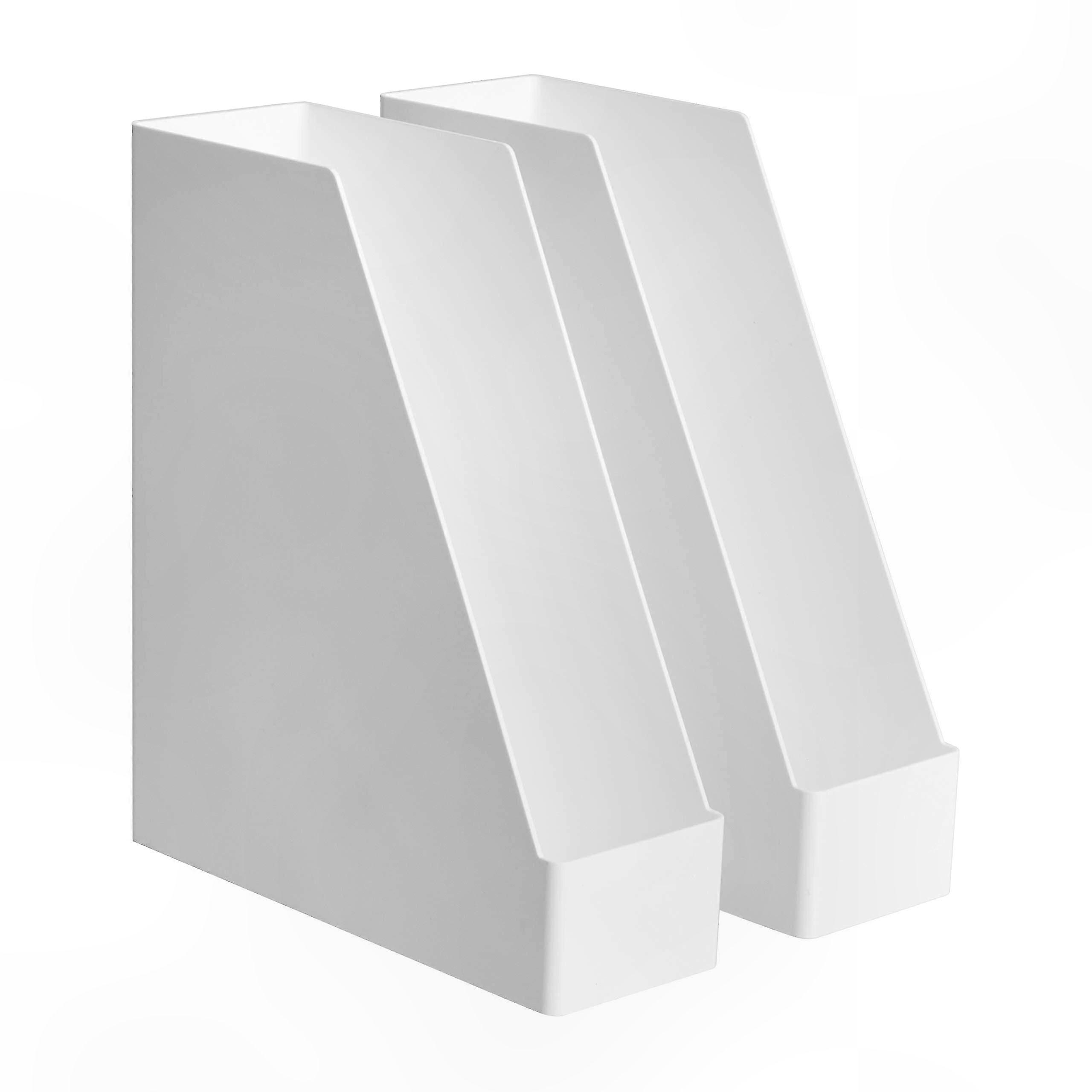 White Plastic Magazine Holders 2-Pack for Organizing Storage Solution