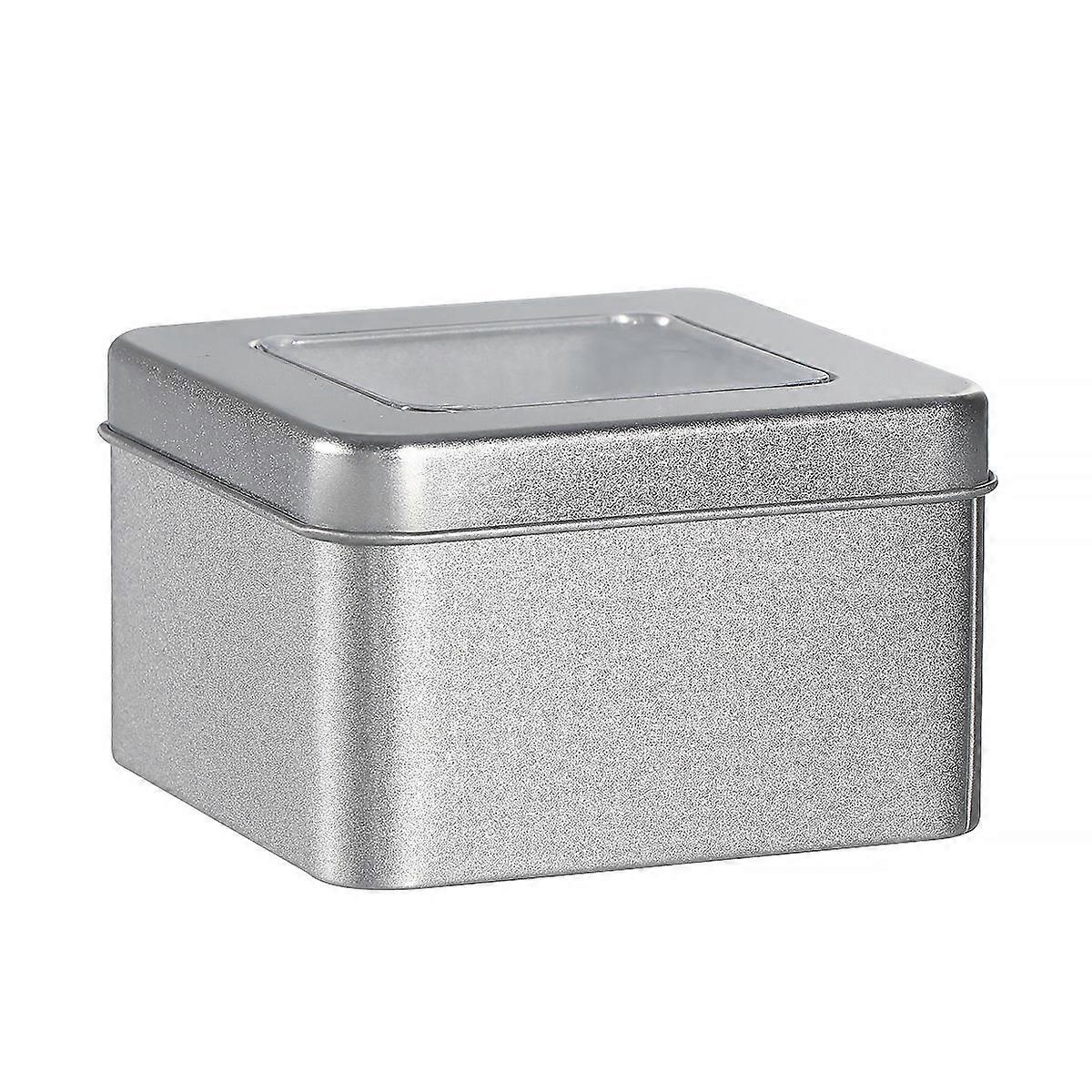 Clear Square Tin Boxes for Storing Tea Spices with Silver Metal Lids and 10 Pieces