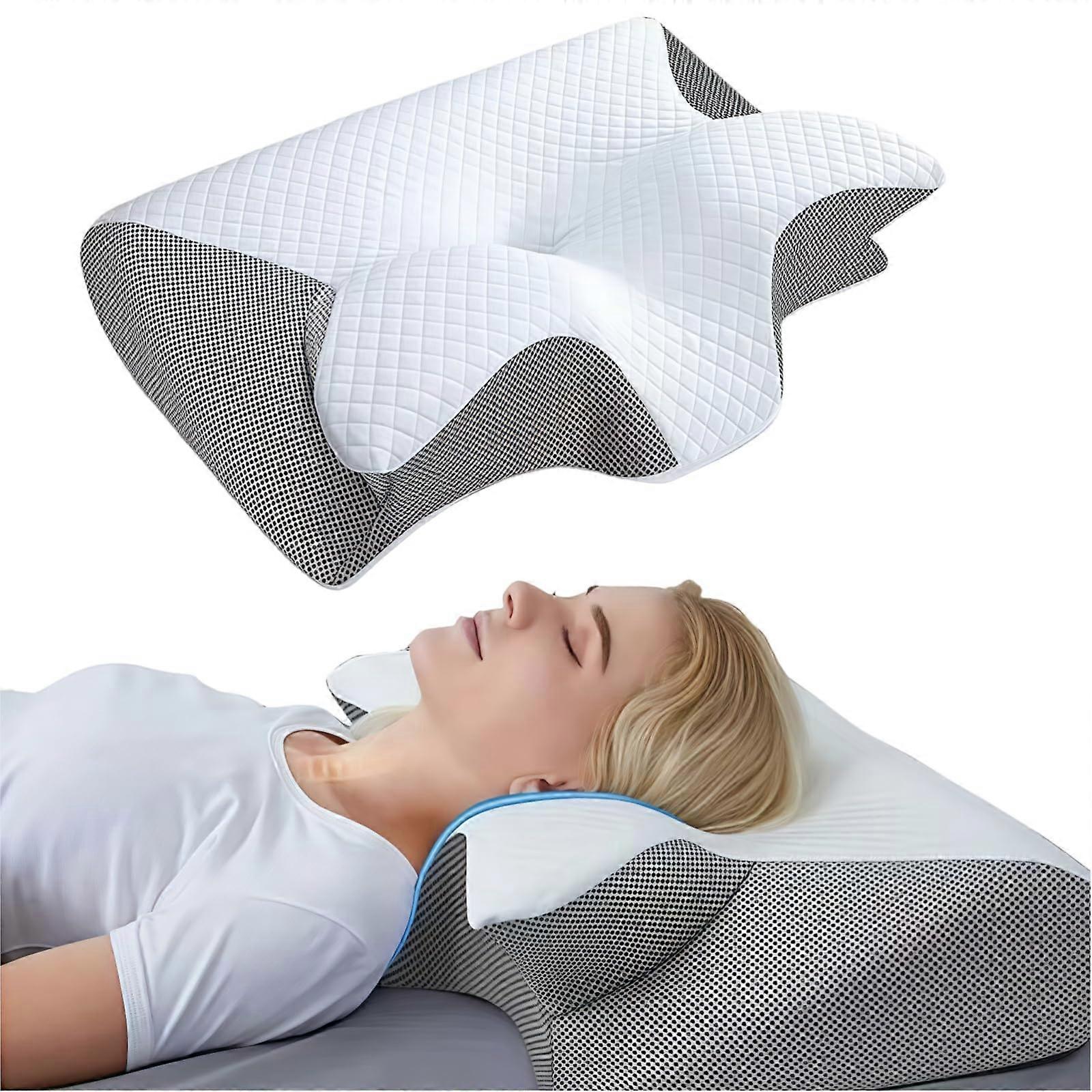 Point Relief NeckEase Pillow - Orthopaedic Memory Foam Neck Support Pillow, Ergonomic Design for Back, Side & Stomach Sleepers, Dark Gray 60x40x14cm