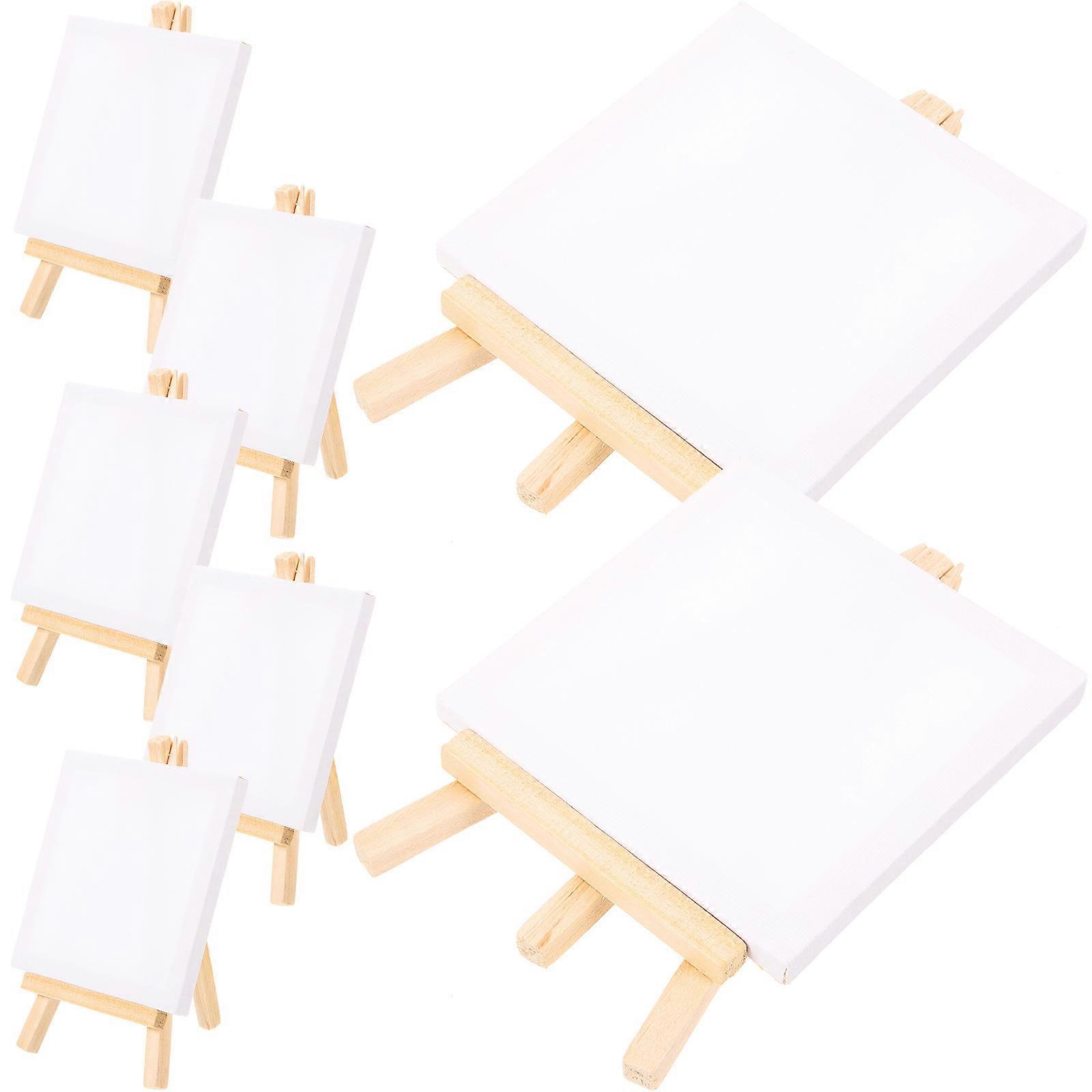 Delicate Mini Canvas with Triangle Easel for DIY Painting Projects White Wood and Paper 10x10 Inches