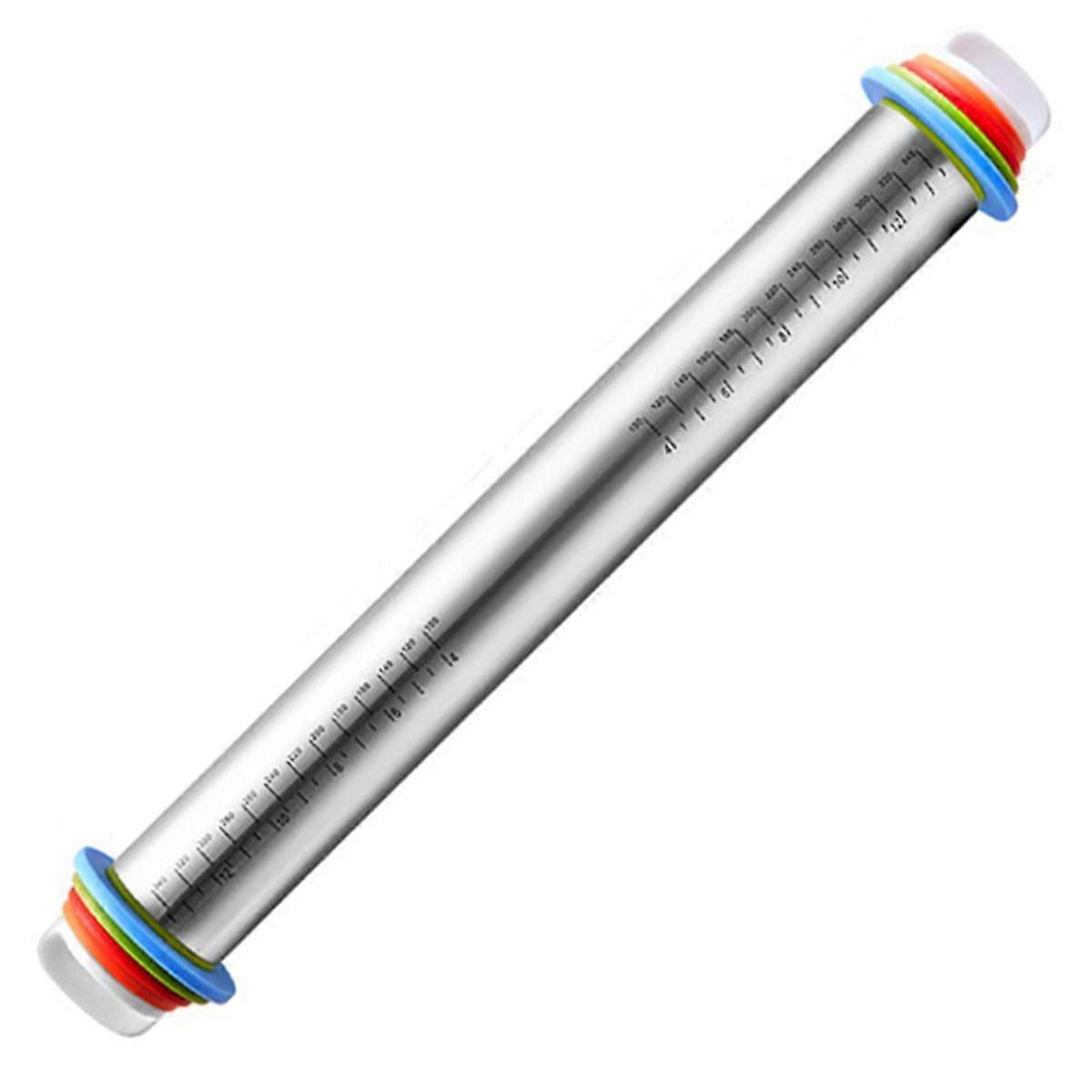 17in Adjustable Rolling Pin with 4 Interchangeable Rings Thickness Dough Rolling Pin for Pizza and Pastry Baking