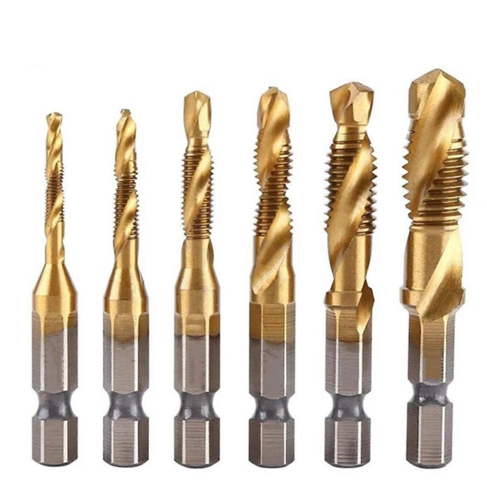 Hex Shank Titanium Coated HSS Tap Screw Machine Connecting Taps M3 M4 M5 M6 M8 M10 6 Pcs Hand Tools