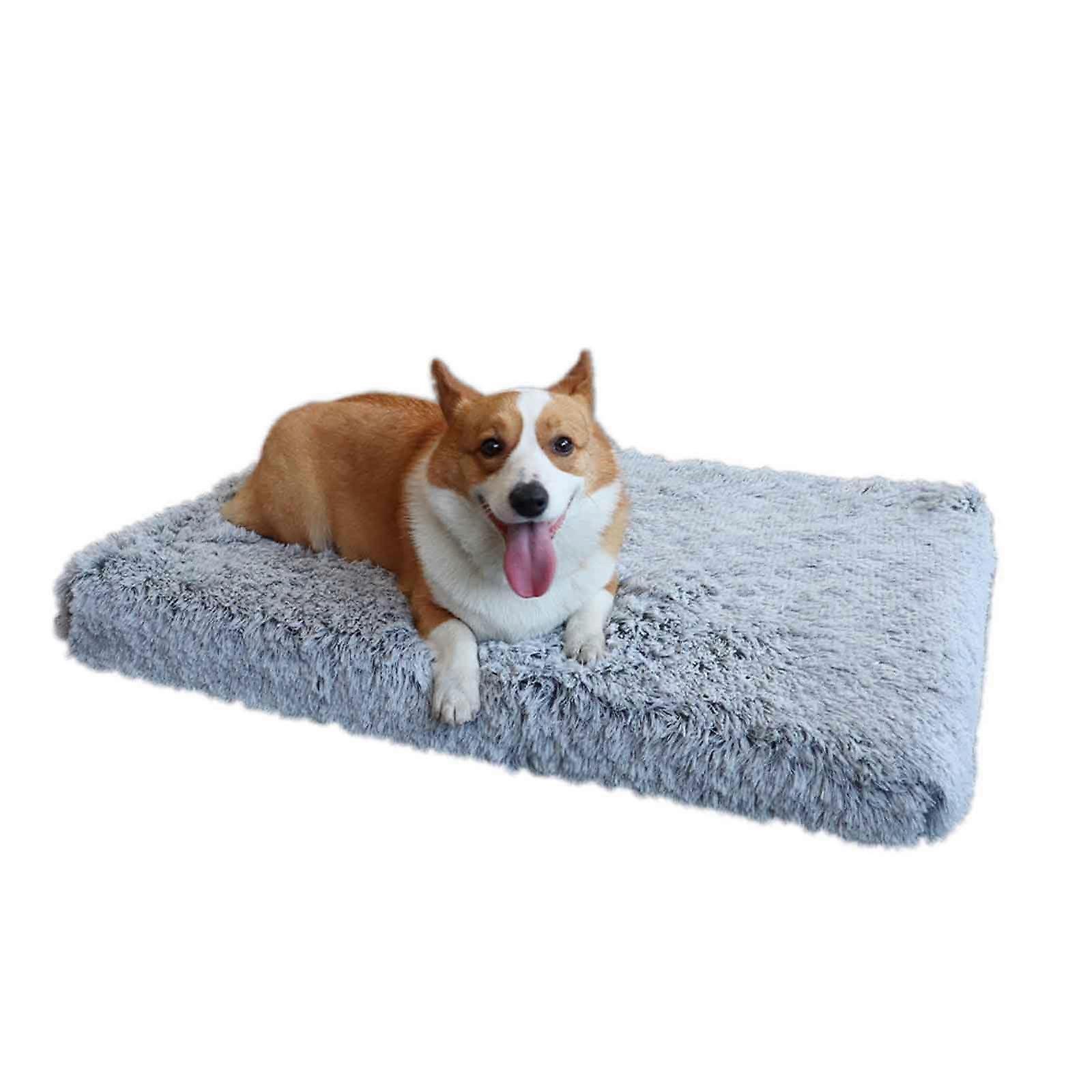 Memory Foam Dog Bed, Orthopedic Plush Dog Mattress with Removable Washable Cover, Anti-Slip Base, Light Gray, Size L