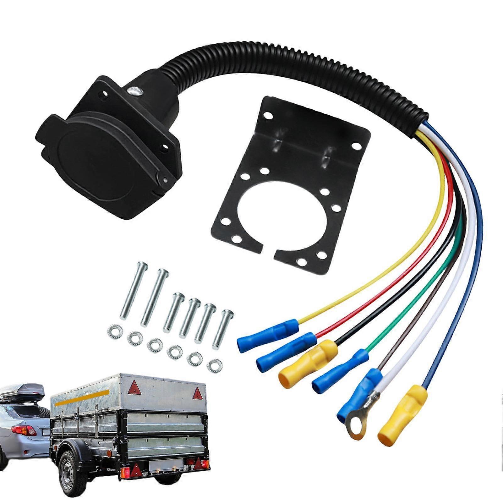 7-Pole Trailer Socket, 7-Way Electrical Connector for RVs and Trailers, Quick Conversion Plug with Mounting Bracket