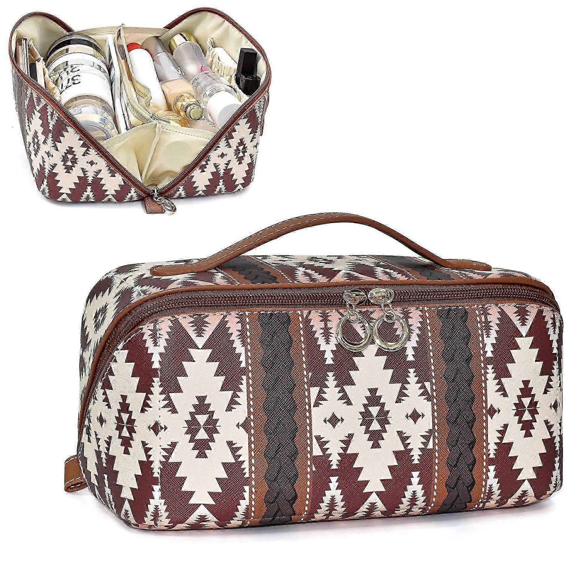 Cloud-Print Leather Cosmetic Bag - Spacious Toiletry Organiser for British Travellers