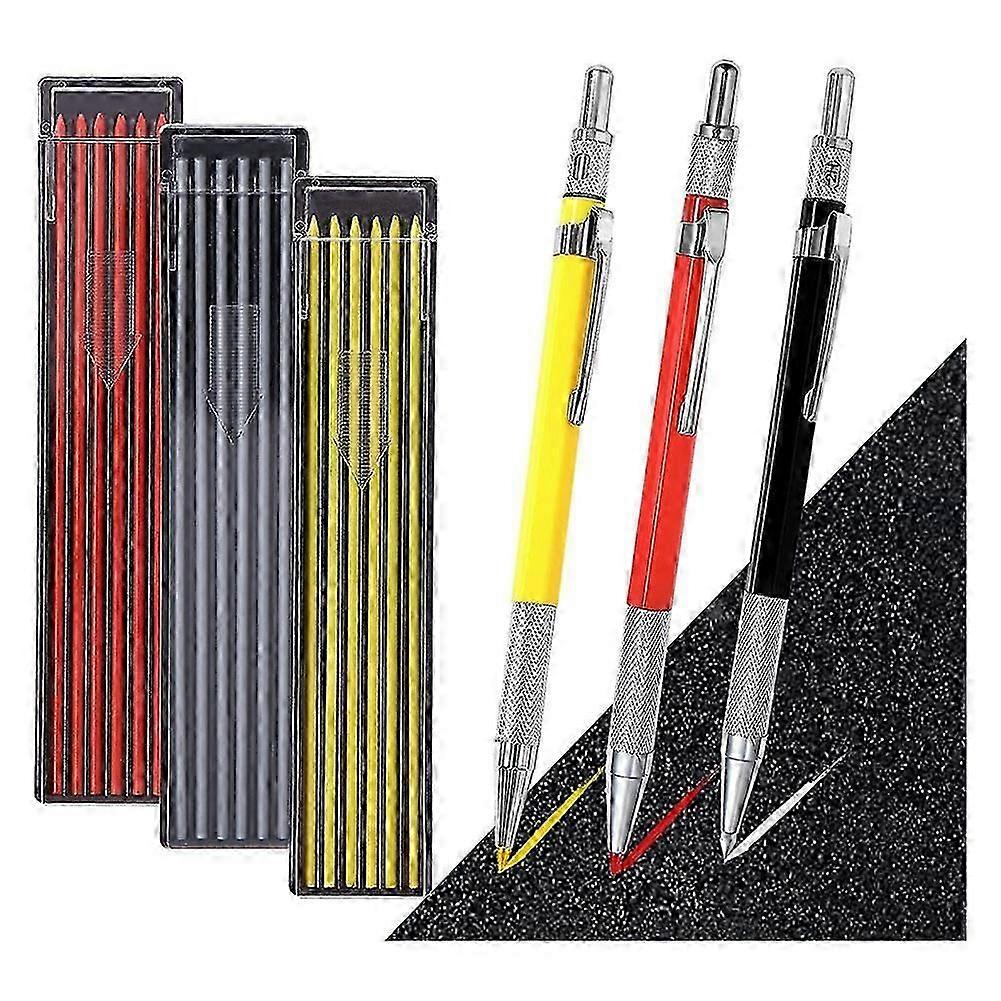 3Pcs Mechanical Carpenter Pencils Set with Built-In Sharpener for Steel,Pipe Welder,Construction Wo