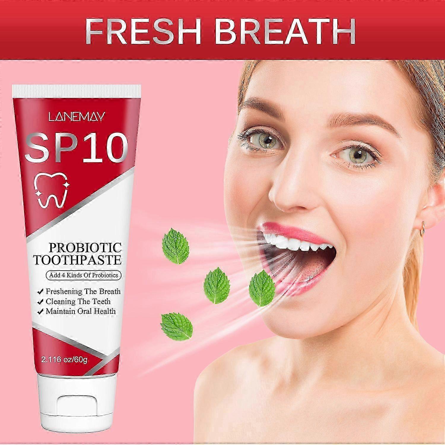 SP-10 Probiotic Whitening Toothpaste, SP-10 Ultra Whitening & Stain Removal, Deep Cleaning, Fresh Breath Formula with Probiotics