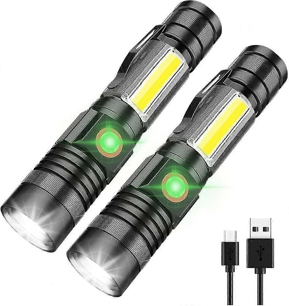 LED Flashlight Rechargeable with Cob Work Light Waterproof 4 Modes Pocket Tactical Flashlight HG