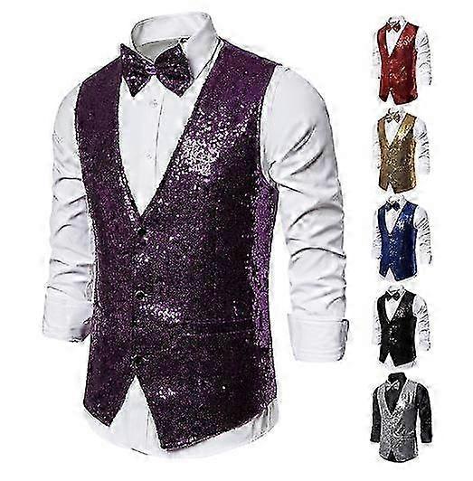 سترة الترتر الرجالية بدلة لامعة سترة الخامس الرقبة حزب اللباس