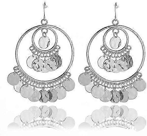 Bohemian Chandelier Coin Sequins Dangle Drop Earrings Ethnic Gypsy Beads Tassel Hoops with Disc Charms Boho Ear Jewelry Women