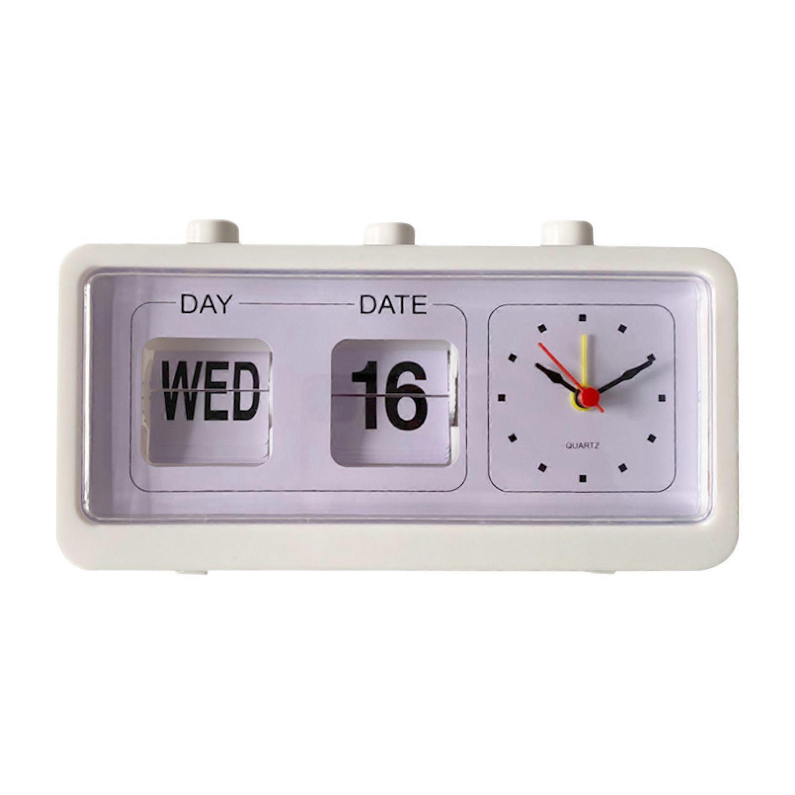 Desk Table Alarm Clock Manual Jump Calendar Desktop Alarm Clock for Study Room Office White