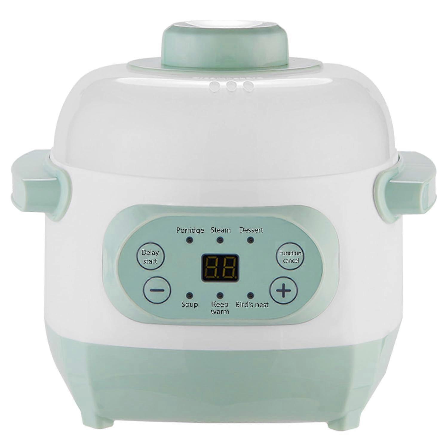 Slow Cooker 1L Electric Ceramic Stew Pot, 220V 200W, 6 Modes, Timer, Keep Warm, Green Steamer for Porridge Rice Soup