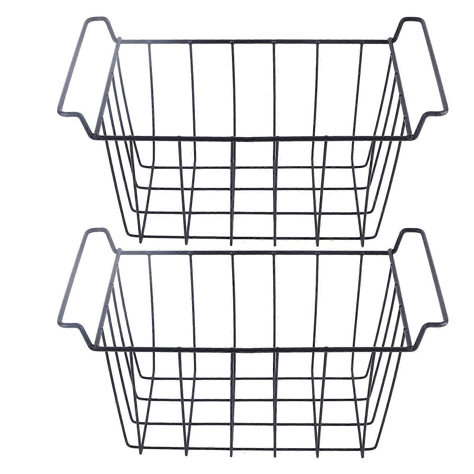 2 Pcs Freezer Wire Storage Basket PE Coated Hanging Rack Organizer Bin Black for Refrigerator Shelves L 39cm X W 20cm X H 20cm