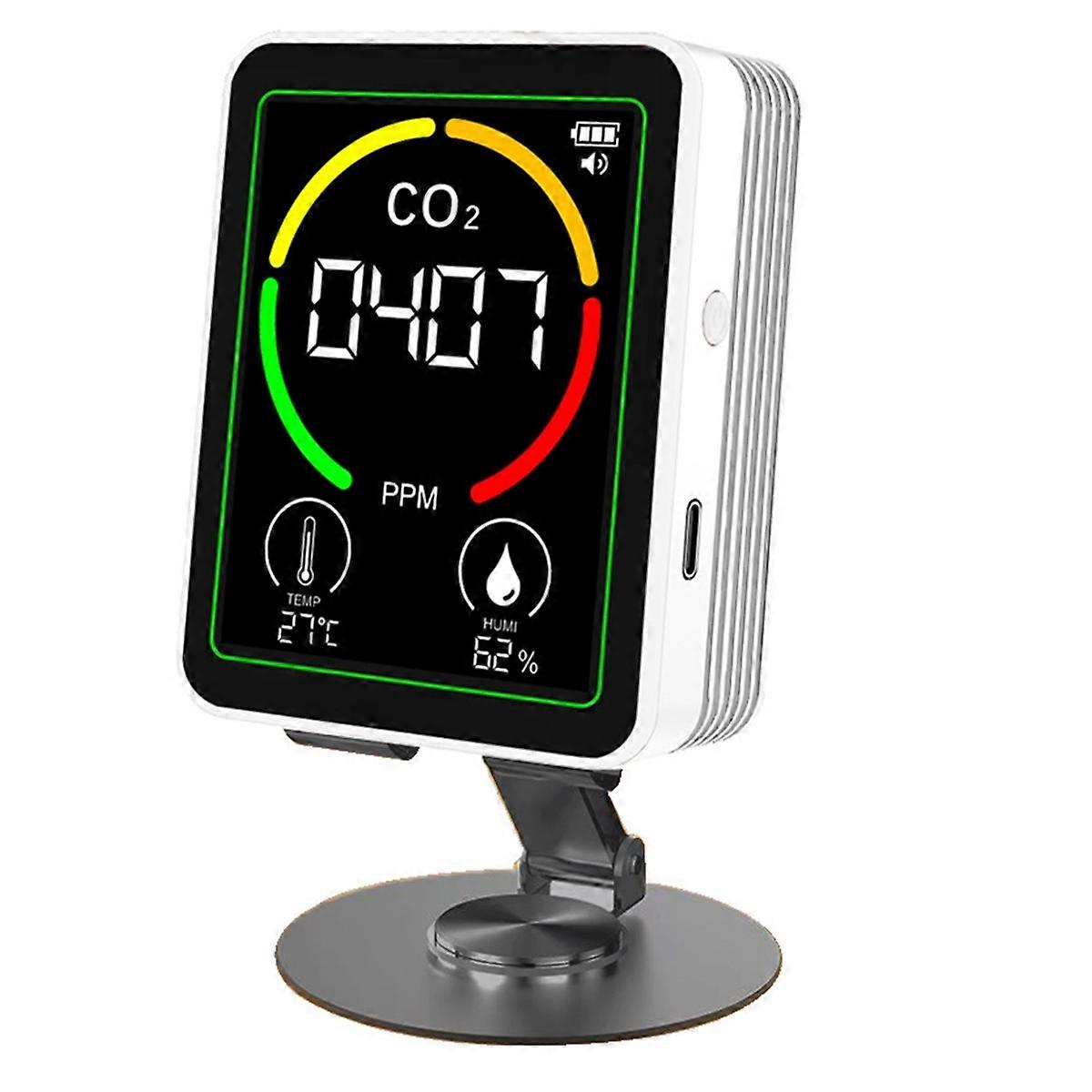 MT03 Air Quality Monitor with Stand CO2 Temperature Humidity Tester CO2 Detector Carbon Dioxide Detector White