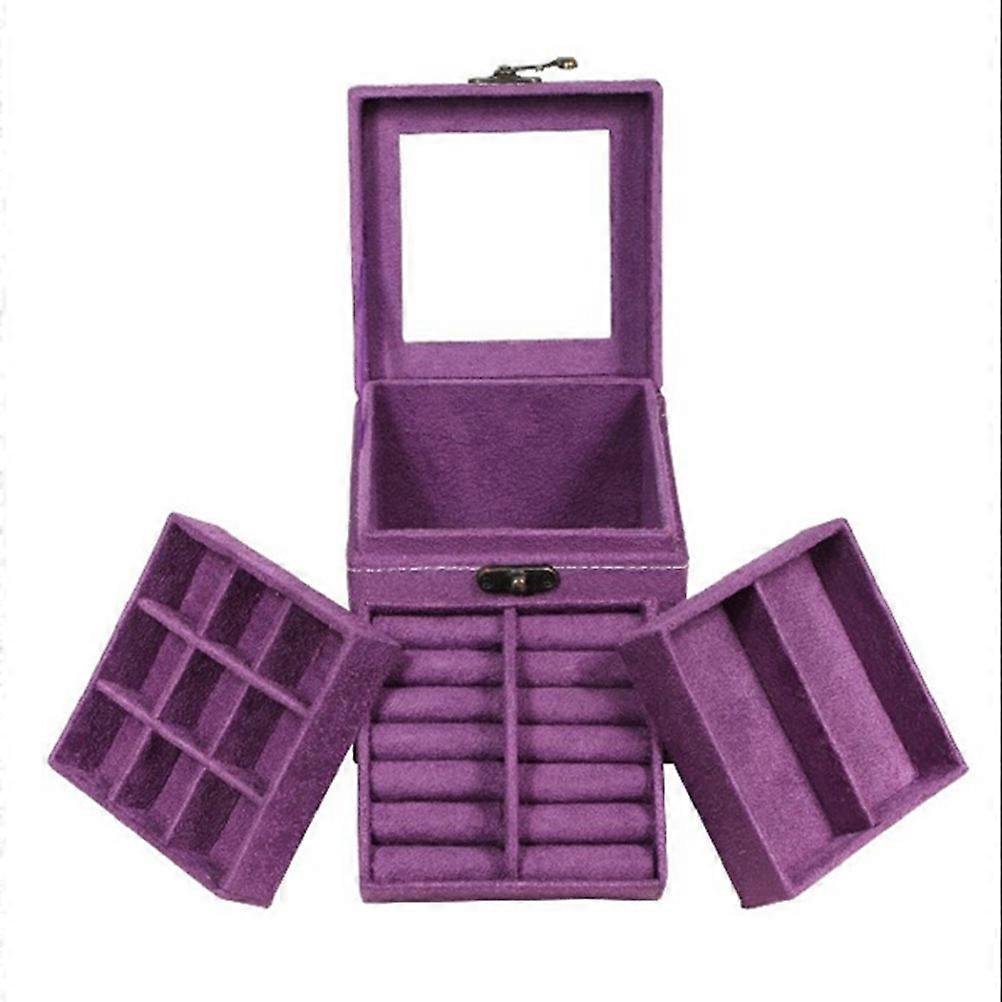 Purple 3-Layer Trinket Box Case For Women Home Use Square Portable 1Pcs