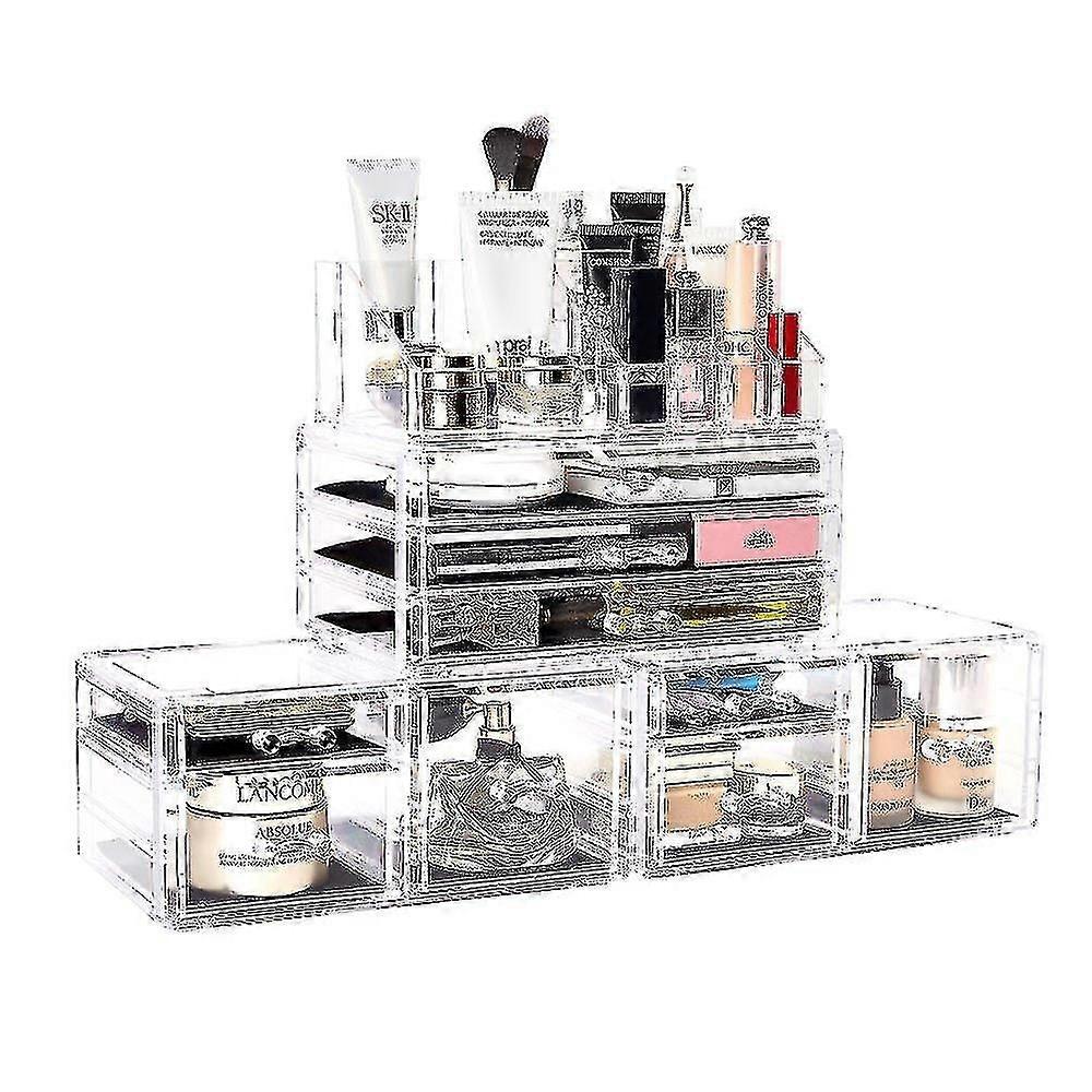 メイクアップオーガナイザー4ピースアクリルメイクアップオーガナイザー、口紅ジュエリーとメイクアップBr用の9つの引き出し付き