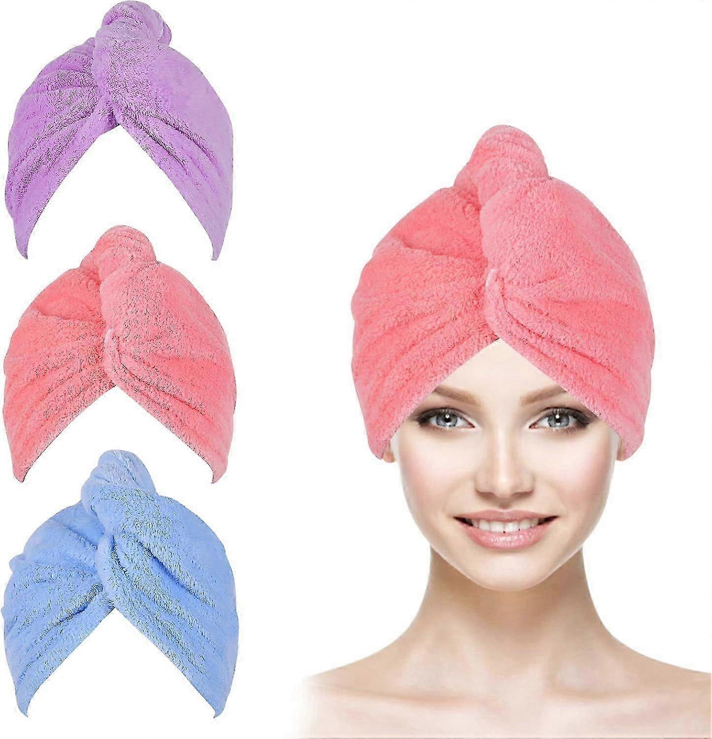 Microfiber Towel, 3 Pack Super Absorbent Turban Towel with Button