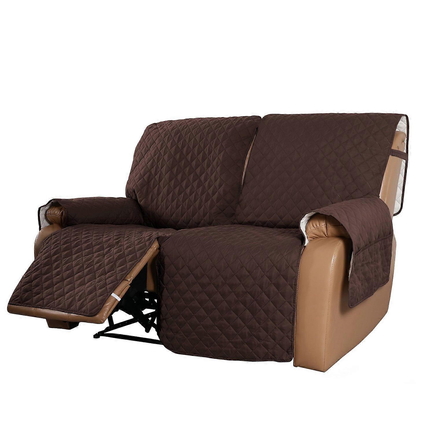 Recliner Sofa Cover With Pocket, Slipcovers Reversible Washable Elastic Adjustable Strap For Home(2 Seater ,brown)