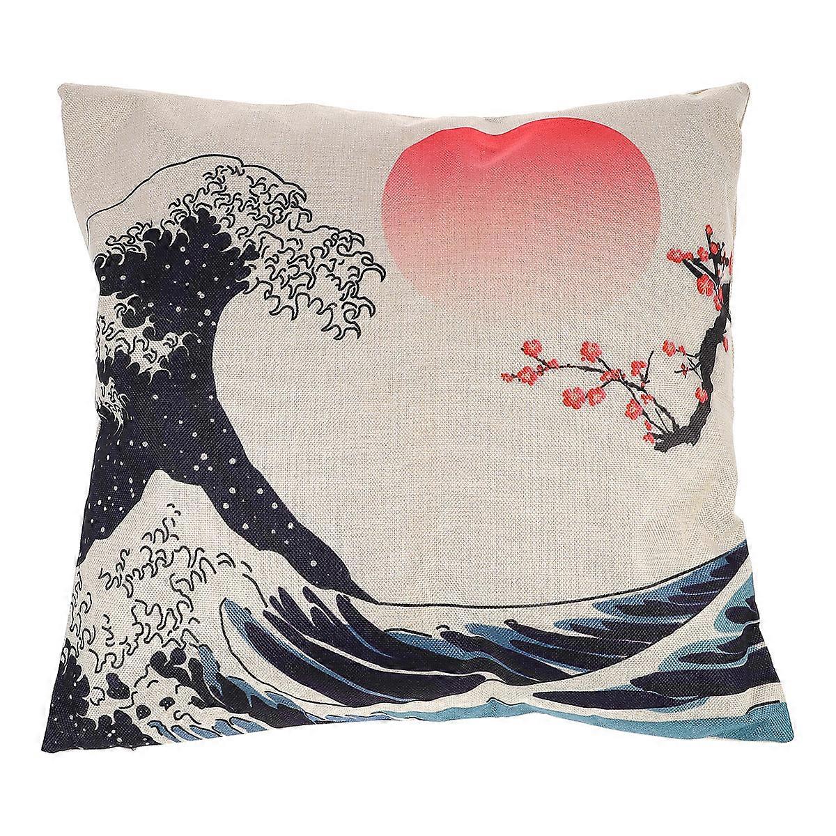 Retro Pillowcase Linen Protector for Home Use 1Pcs Japanese Landscape Pattern