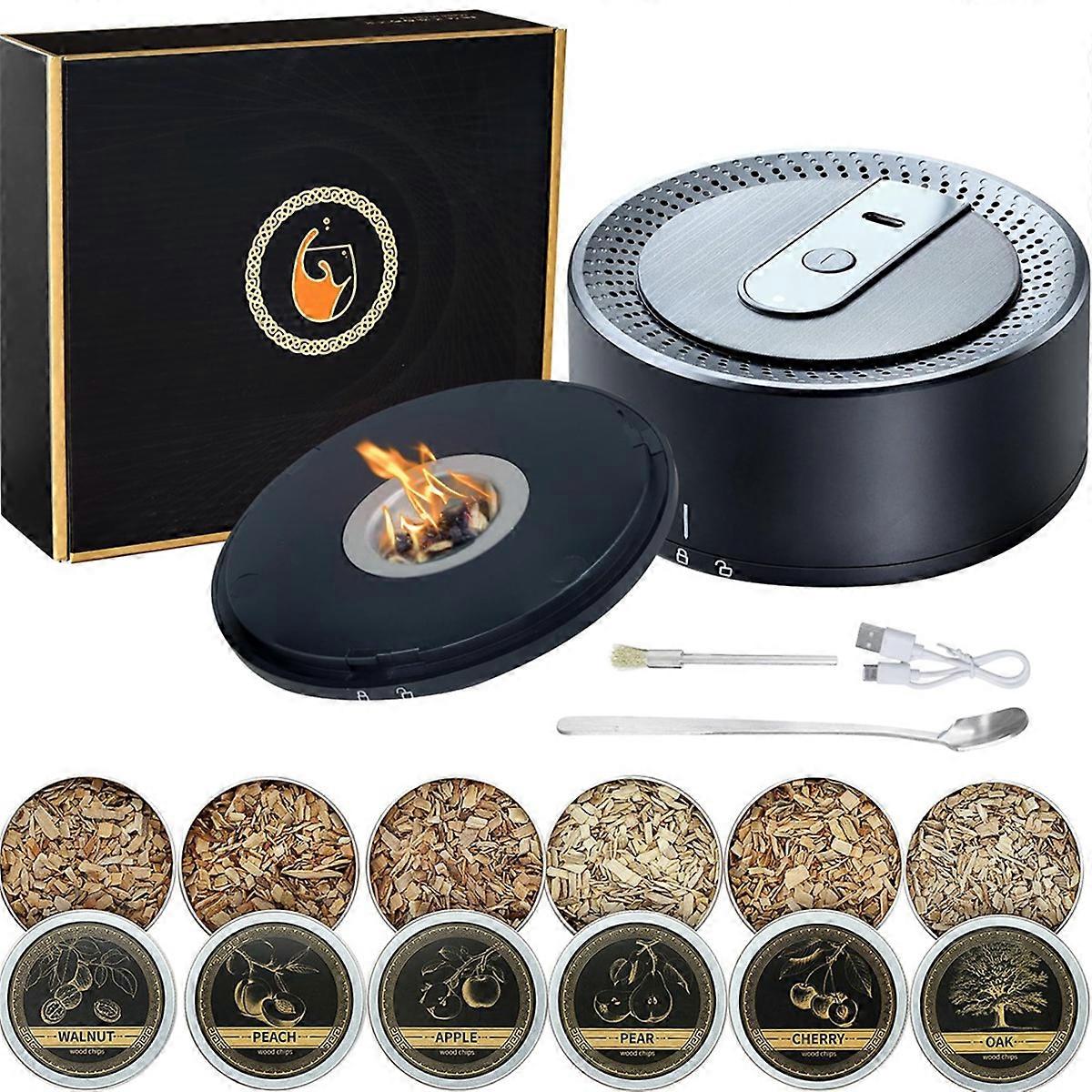 Electric Whiskey Smoker Kit with 6 Wood Chips, Rechargeable Cocktail Smoker Kit Built in Lighter,fo