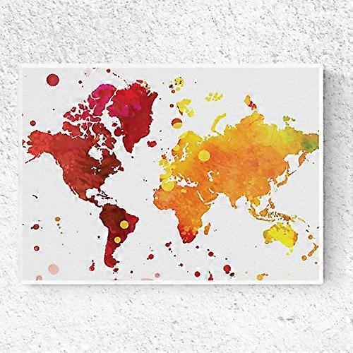World Map Print In Red And Yellow Colors