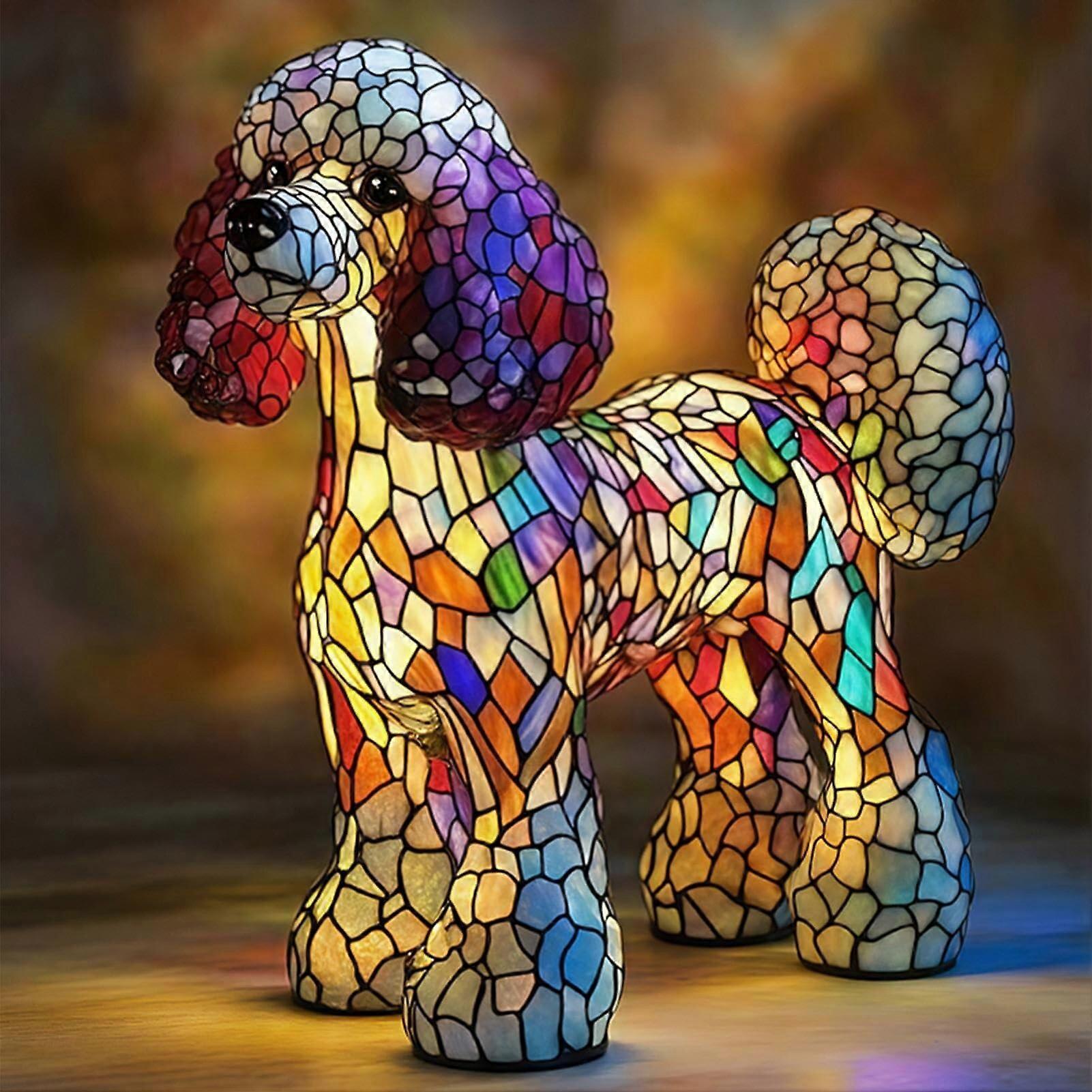 Poodle Lamp Resin Dog Shaped Tabletop Night Light Retro Colorful Dog Art Ambient Lamp