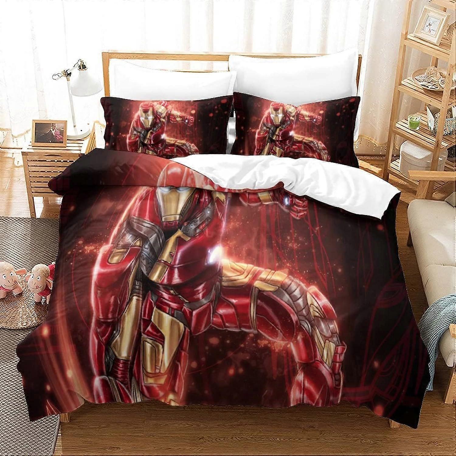 Duvet Cover Set Double Iron Man Printed Duvet Covers Bedding Set for in Kids Teens Adults Soft Hypoallergenic Quilt Cover with Pillowcase with Zipeer 