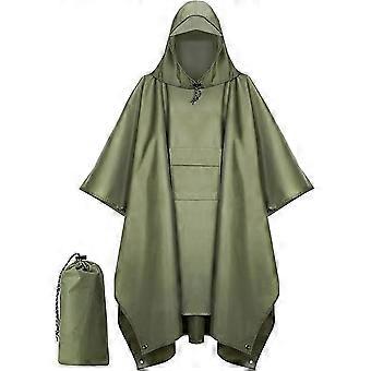 Hooded Rain Poncho For Adult With Pocket, Waterproof Lightweight Unisex Raincoat For Hiking Camping Emergency ,green