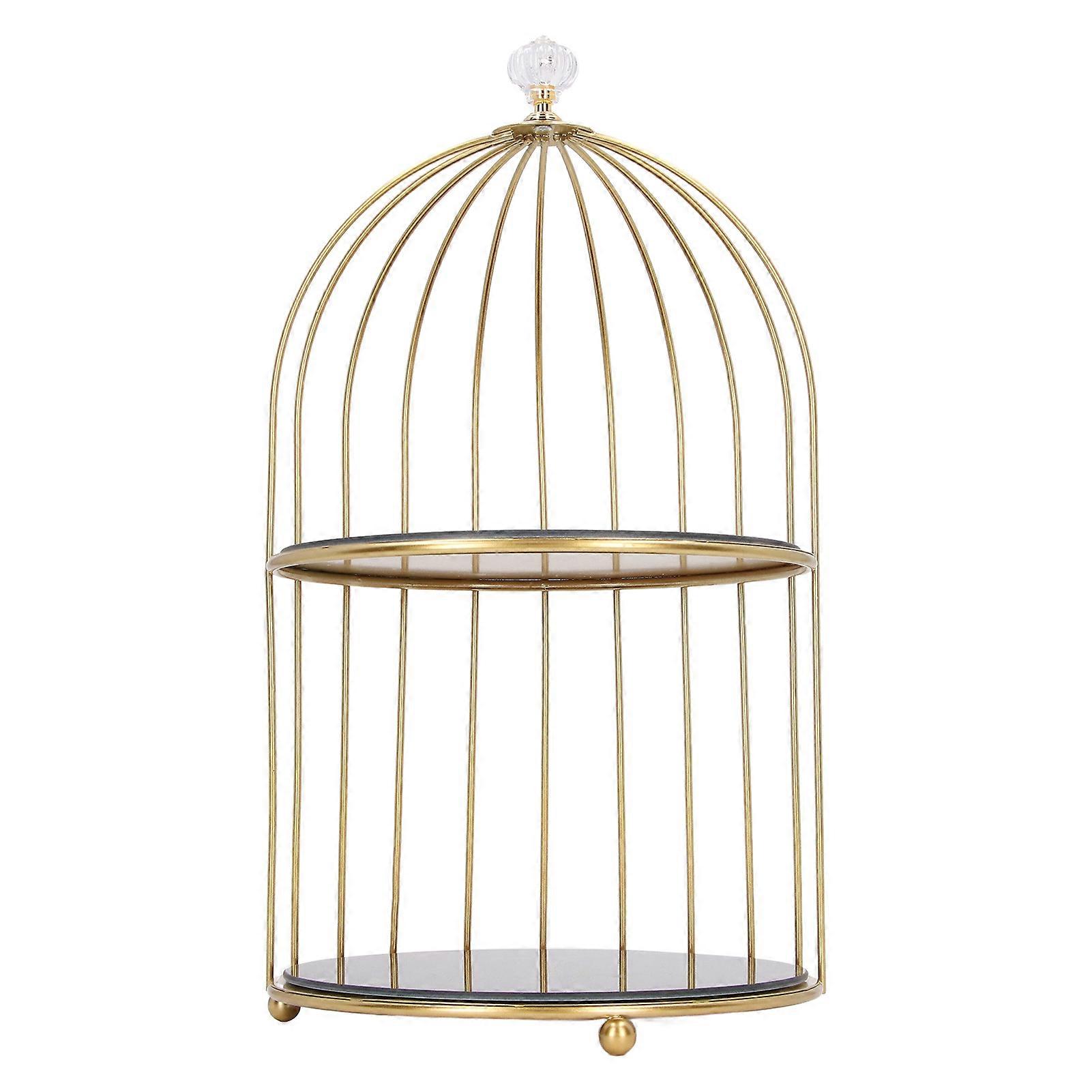Double Layer Storage Shelf Bird Cage Organizer 36cm Gold Frame