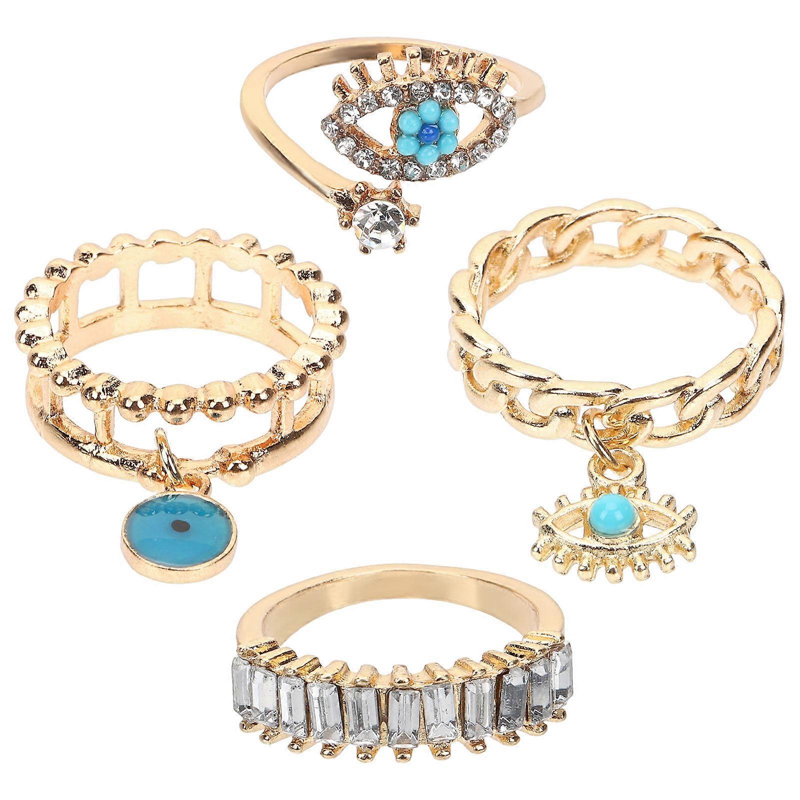 Rhinestone Punk Ring for Women Adjustable Open Evil Eye Ring 16Pcs