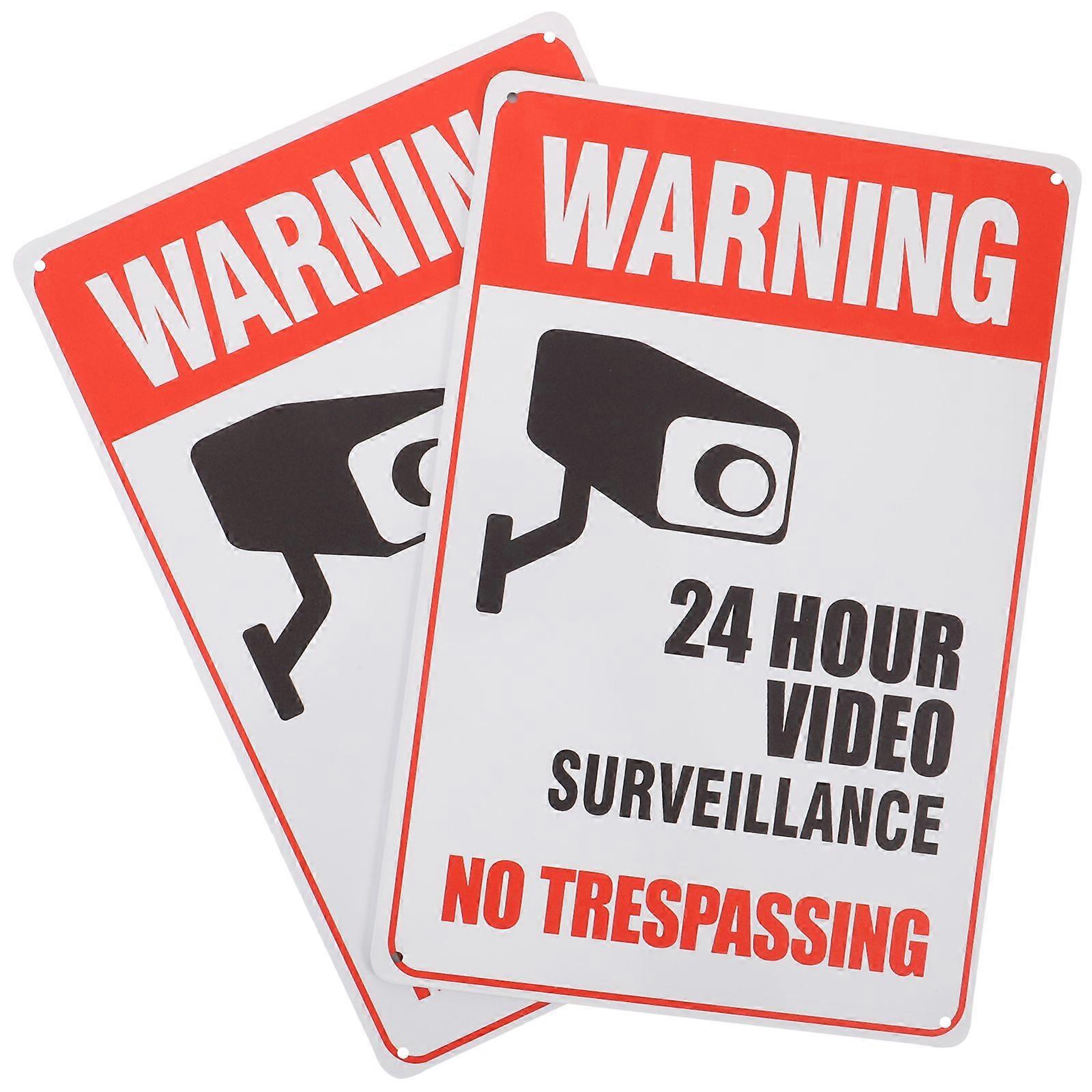 2 pcs No Trespassing Sign 24 Hour Video Surveillance Signs Security Camera Sign for Warning