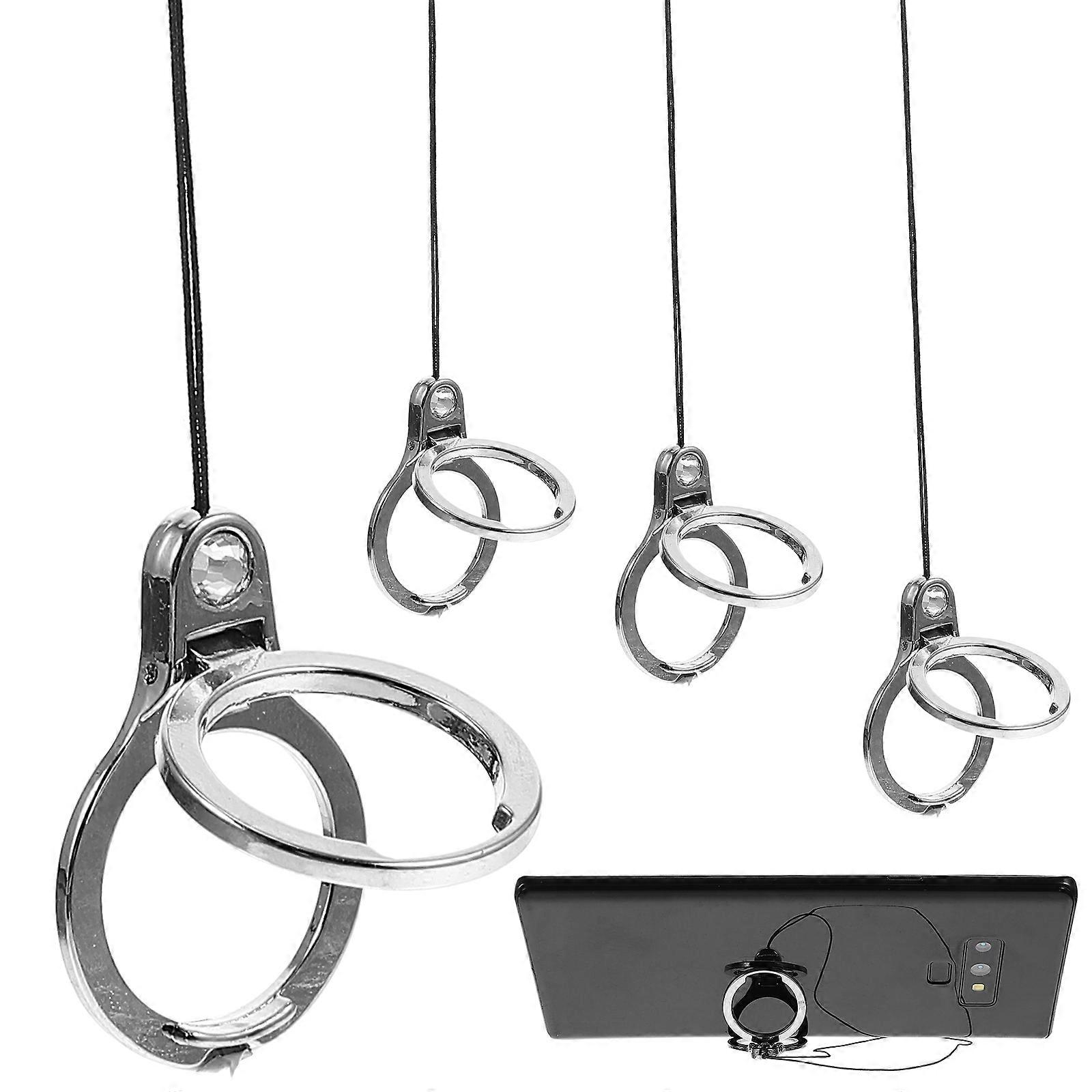 Cell Phone Ring Holder Stand Everyday Use Silver Color 3.7x2.5cm Size Reusable Hanging Rope