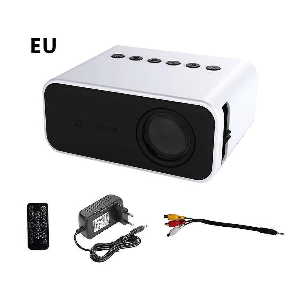 Mini Projector 1080P LED Cinema Projector Adjustable Portable Media Video Player, White, EU Plug